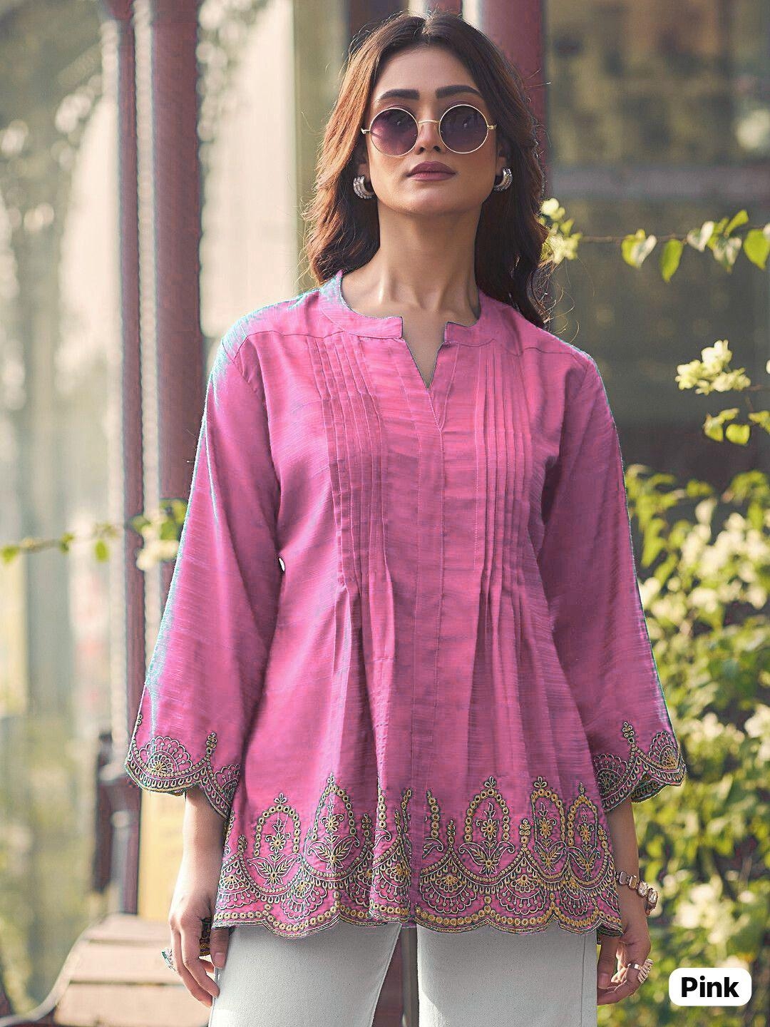 Adaa 3.0 Heavy Rayon Slub Trending Short length Kurti with Embroidery Work