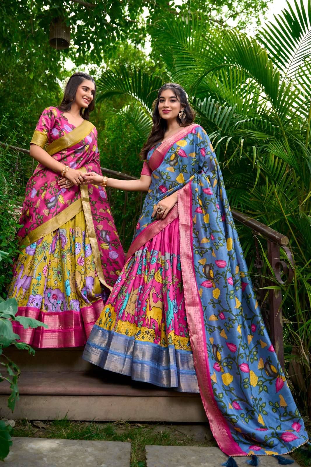 AKANKSHA Dola Silk Kalamkari Print With Zari Weaving Border wholesale lehenga
