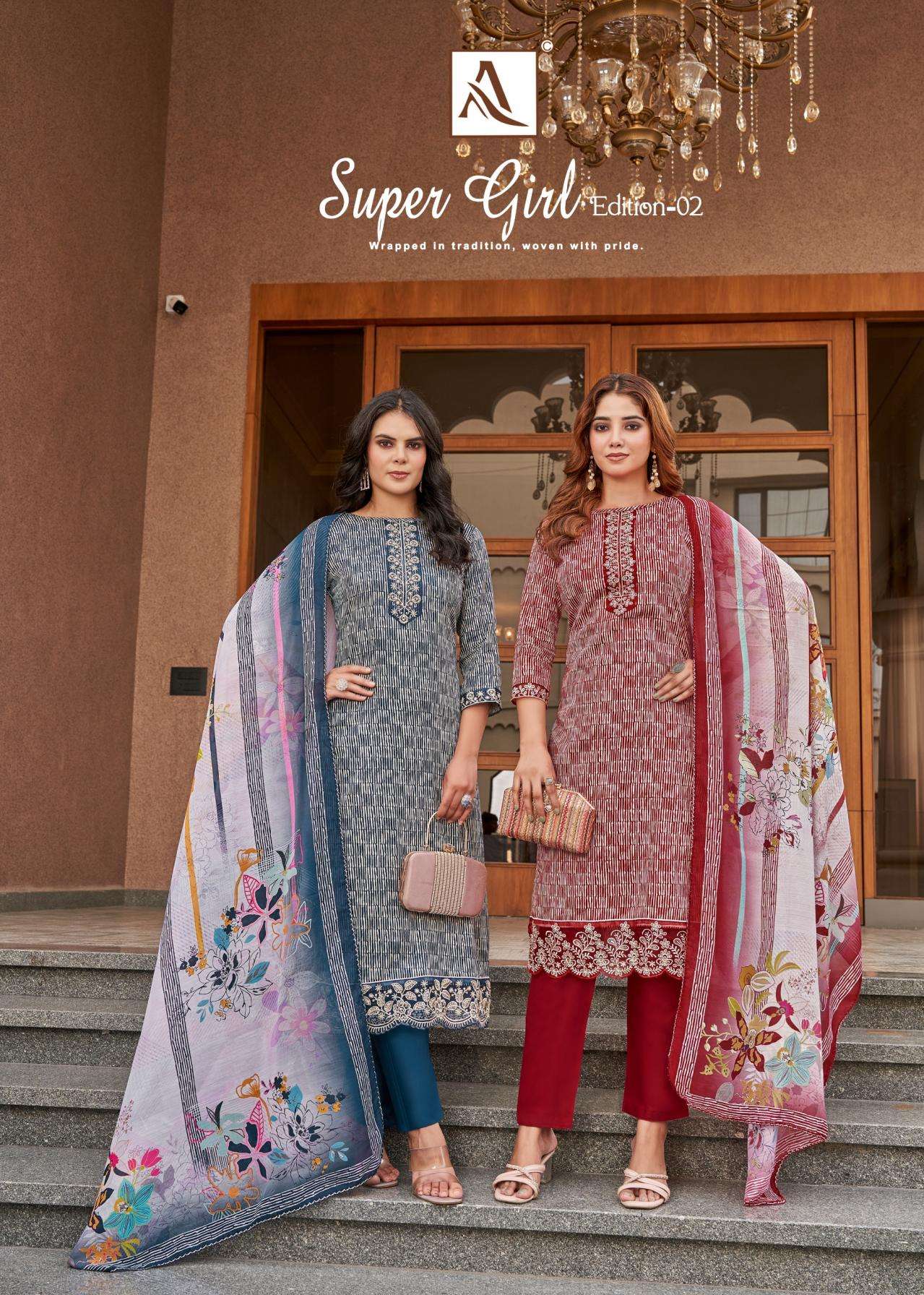 alok super girl vol 2 series 28070801-28070804 Pure Zam Cotton wholesale suit 