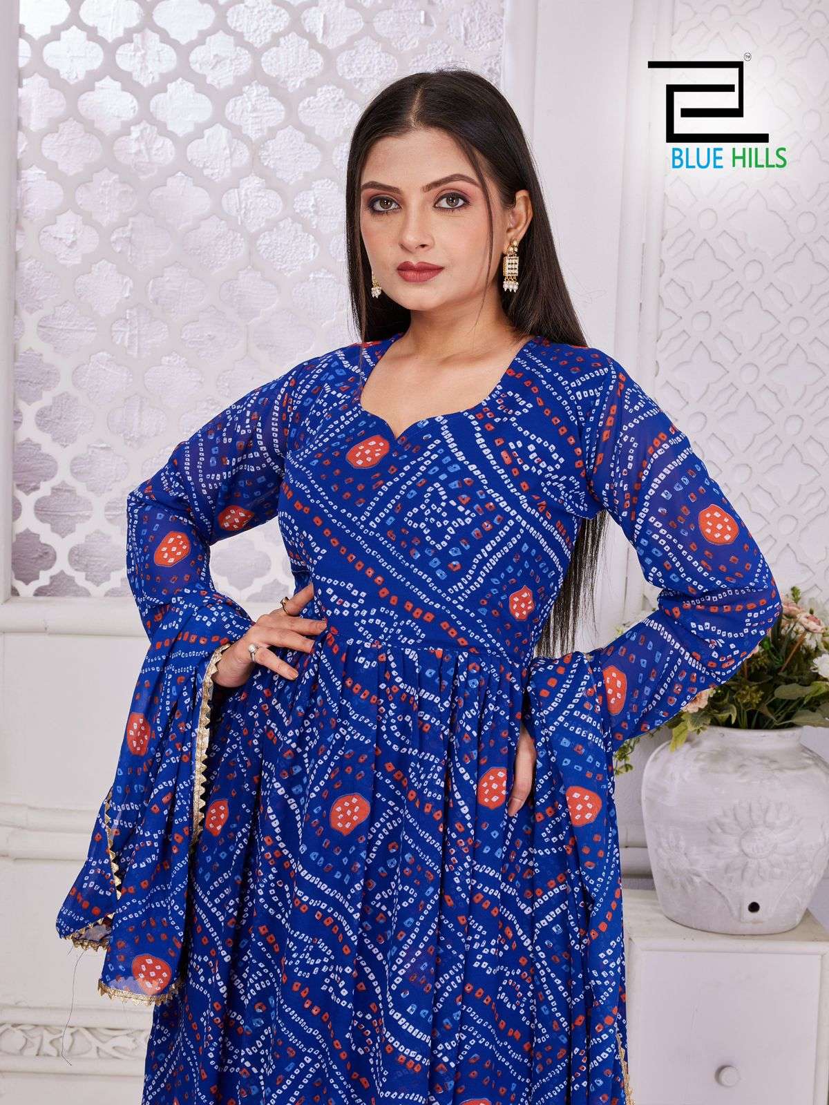 Banno Swag Pure georgette print with lace work Ready to wear Gown with dupatta