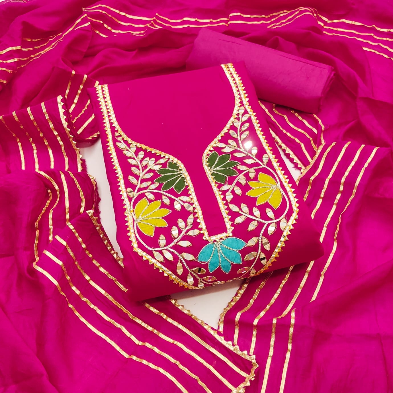 bt 352 PV CHANDERI JAIPURI MIRROR& GOTA PATTI WORK wholesale suit 