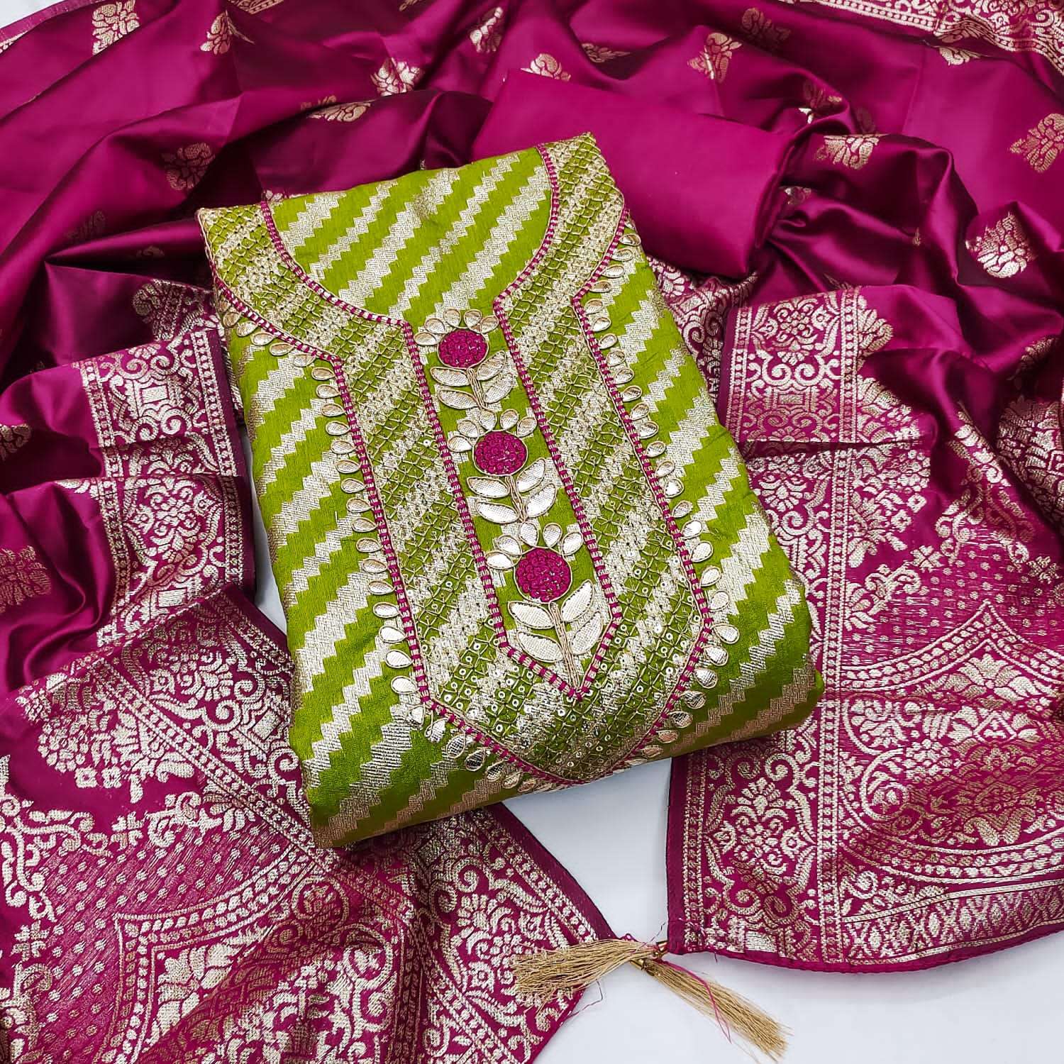 bt-365 BANARASI ZAKARD WITH GOTA PATTI WORK Dress Material Suit 