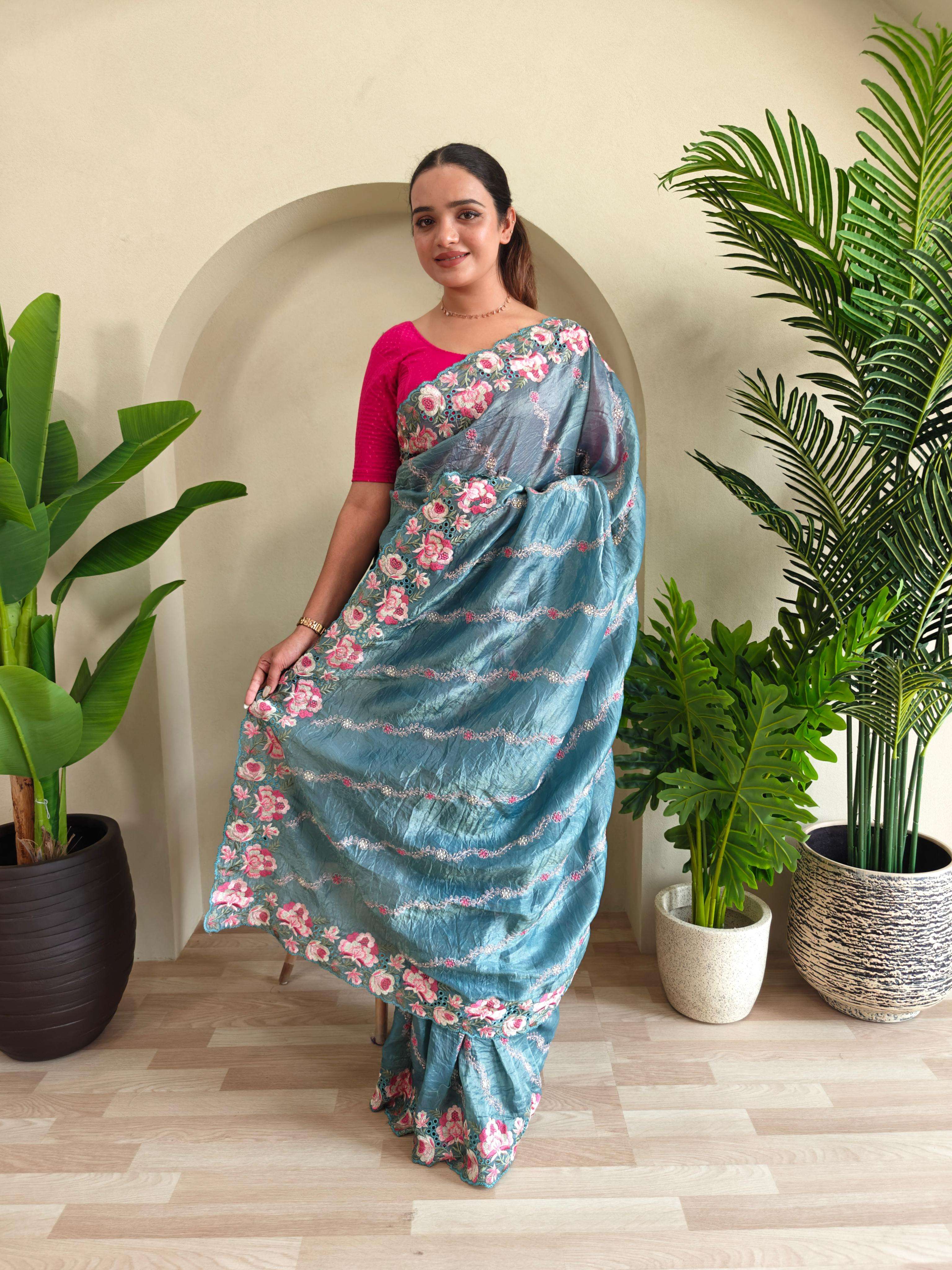 BT-53 Chitra Pure crush silk saree with all over Leheriya 