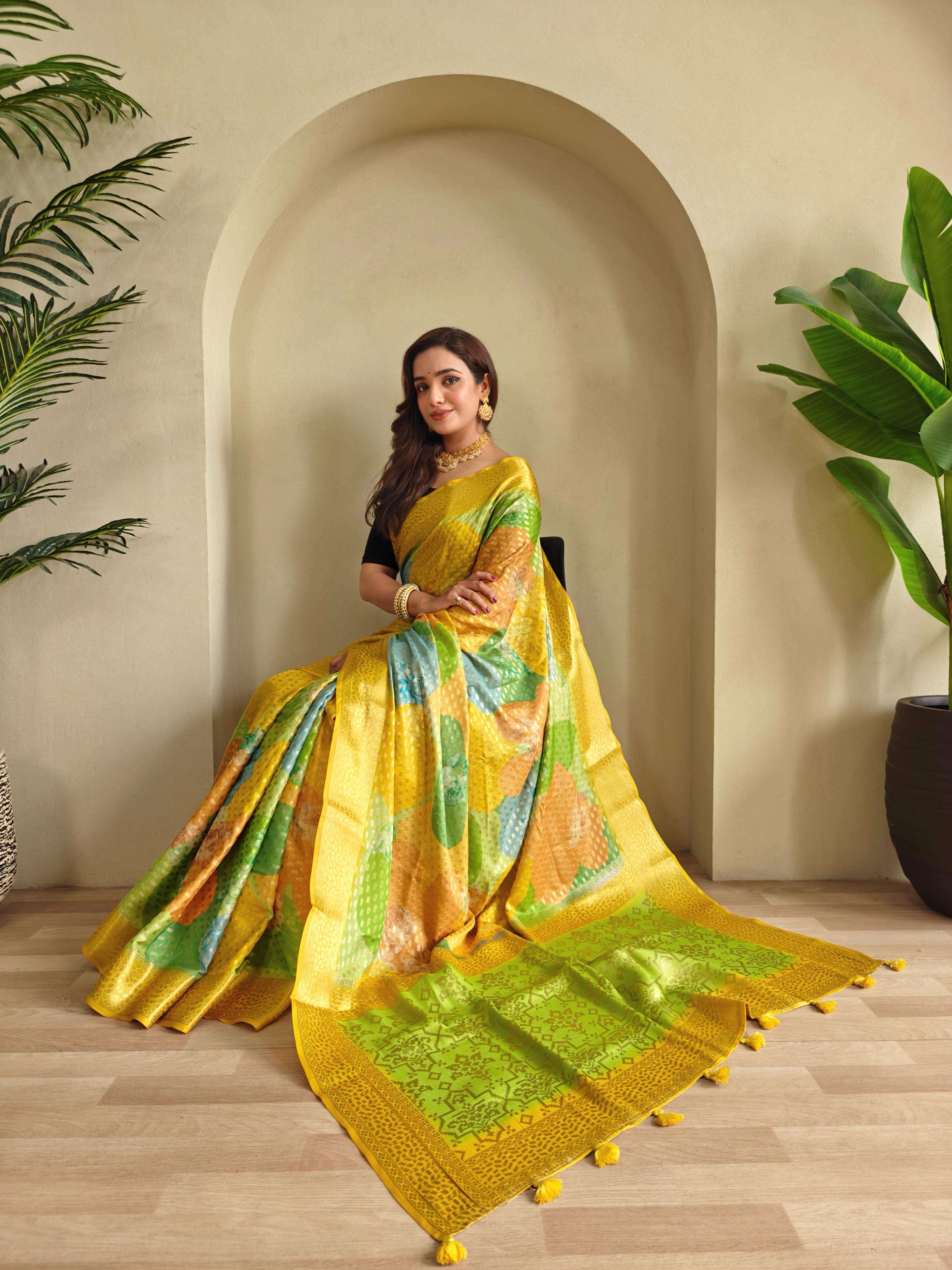 BT-53 Marigold Premium weaving Georgette wholesale Saree 