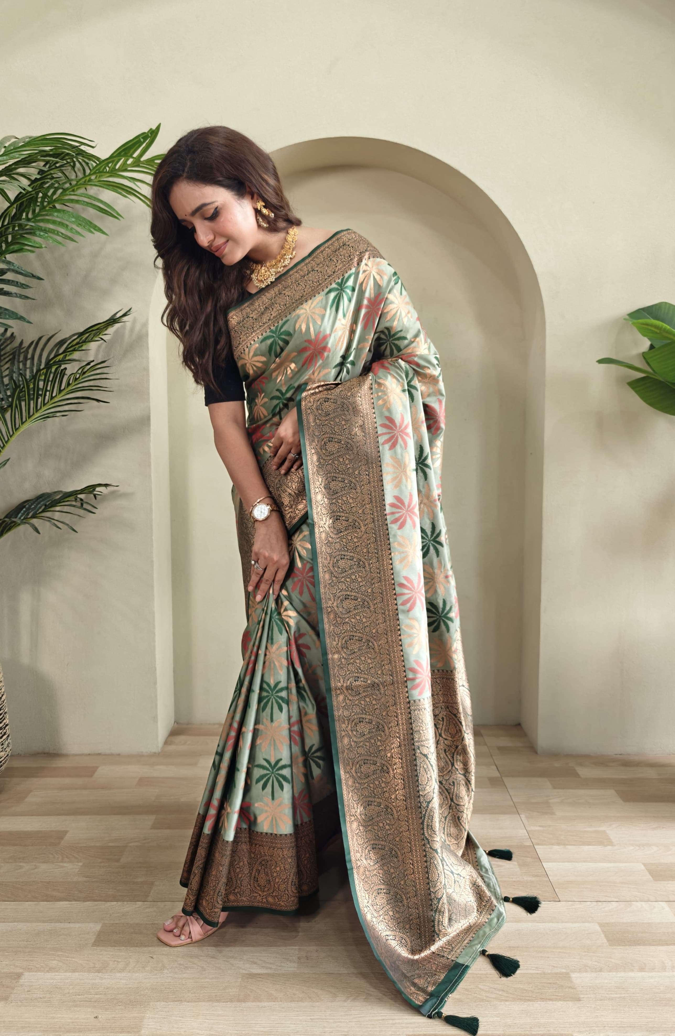 BT-53 Sushmita Kanchi silk  sarees with weaving design all over saree with contrast border 