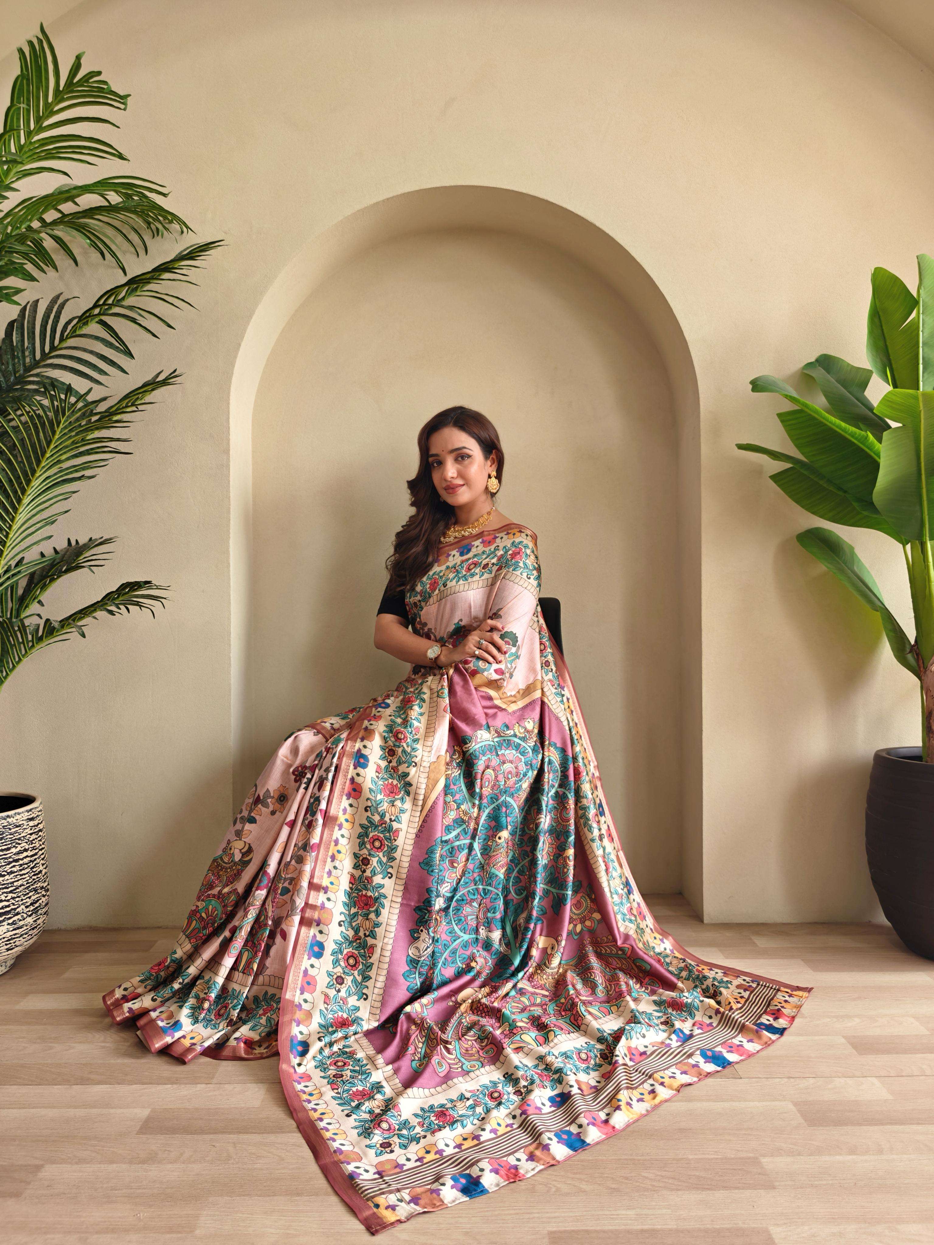 BT-53 Zalak SOFT SILK SAREE WITH NEW CONCEPTUAL DESIGN IN KALAMKARI FUSION