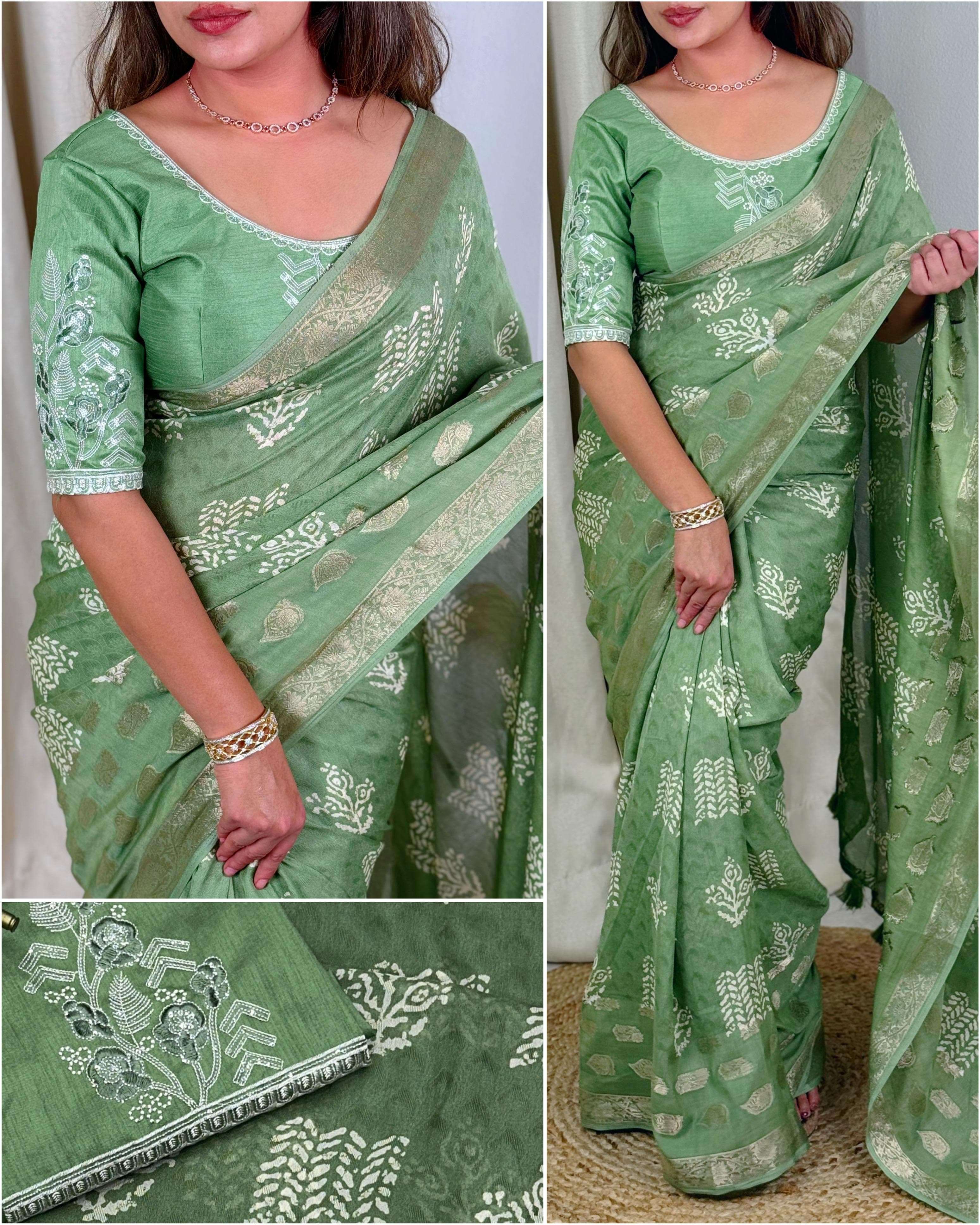 BT-56 Anokhi self jacquard printed cotton wholesale saree