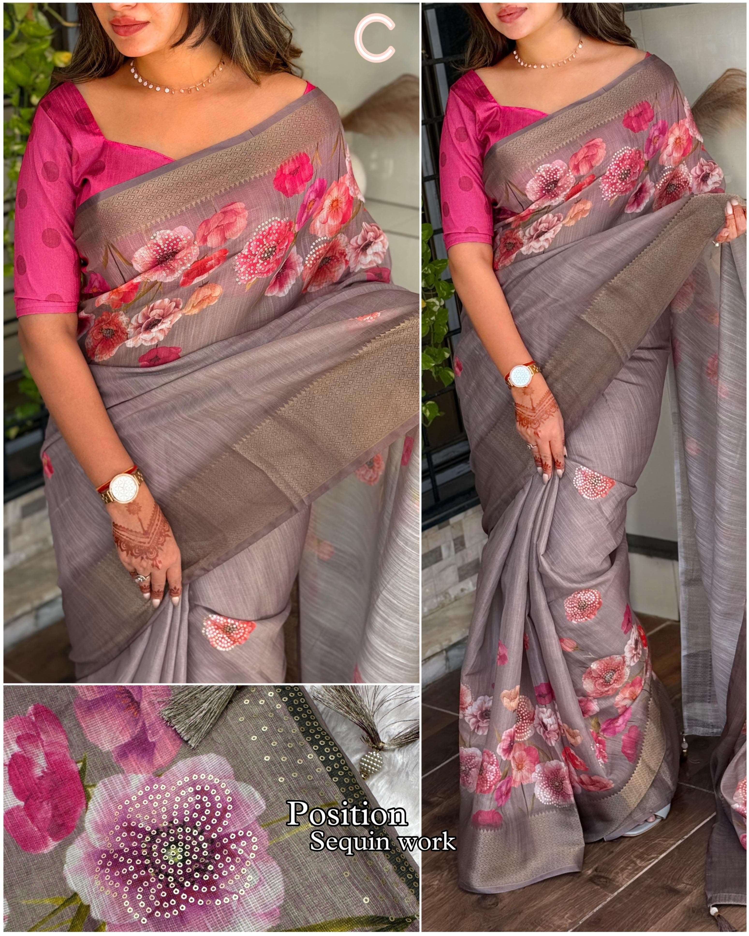 BT-56 Orchid cotton silk sequin work wholesale saree
