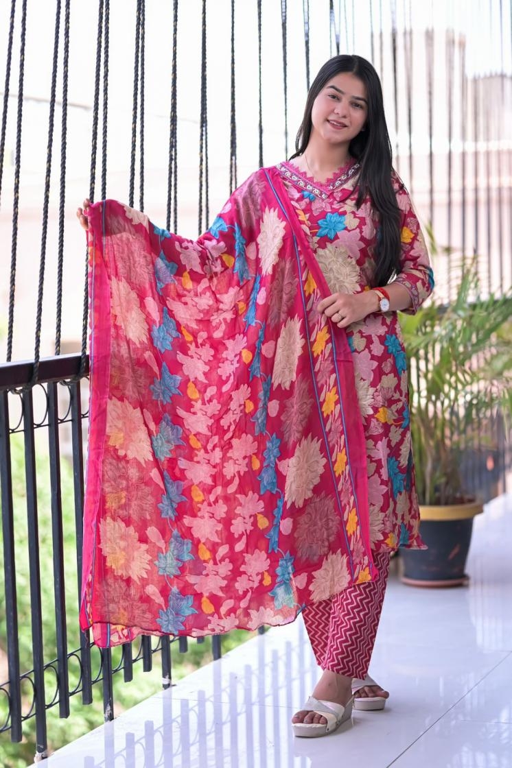 cambric work 3pc cotton readymade stylish combo set salwar kameez