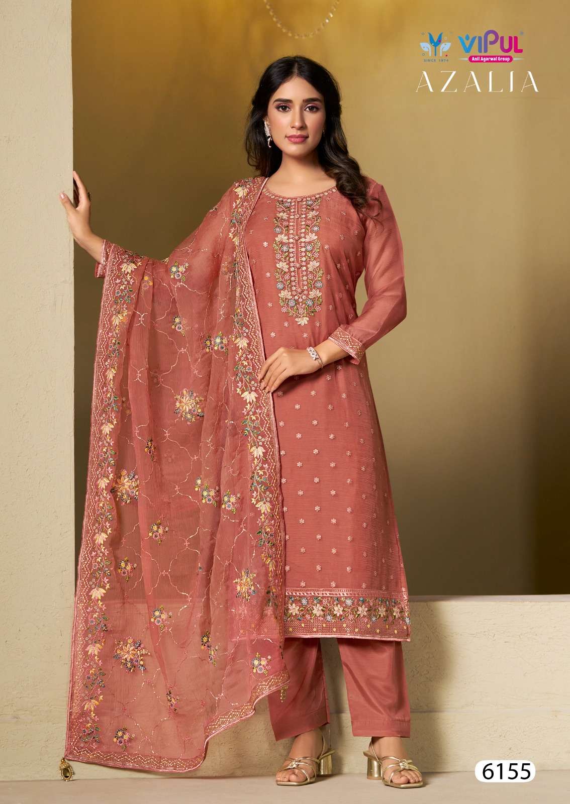 CRINKLE CHIFFON WITH EMBROIDERY  & SWAROVSKI wholesale suit 