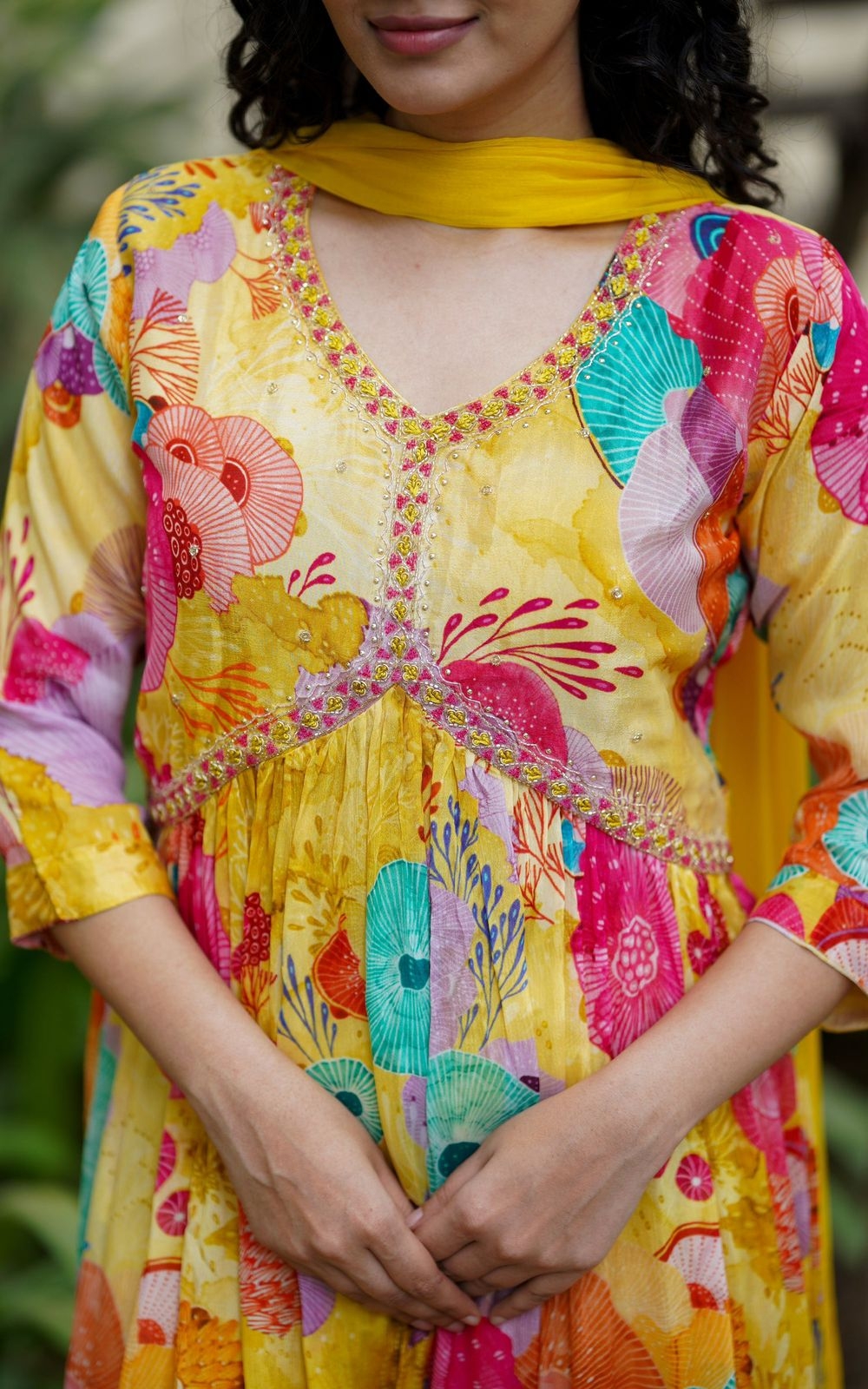 georgette Febric with sequence embroidery Alia cut kurtis dupatta 