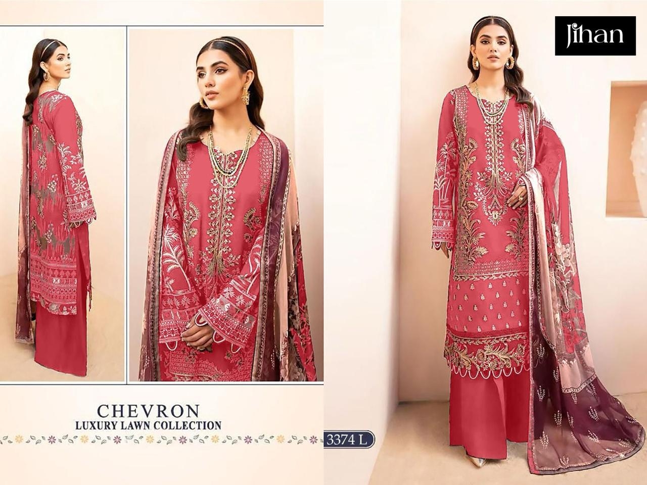 JIHAN CHEVRON LUXURY LAWN COLLECTION 3374 PURE LAWN COTTON wholesale suit 