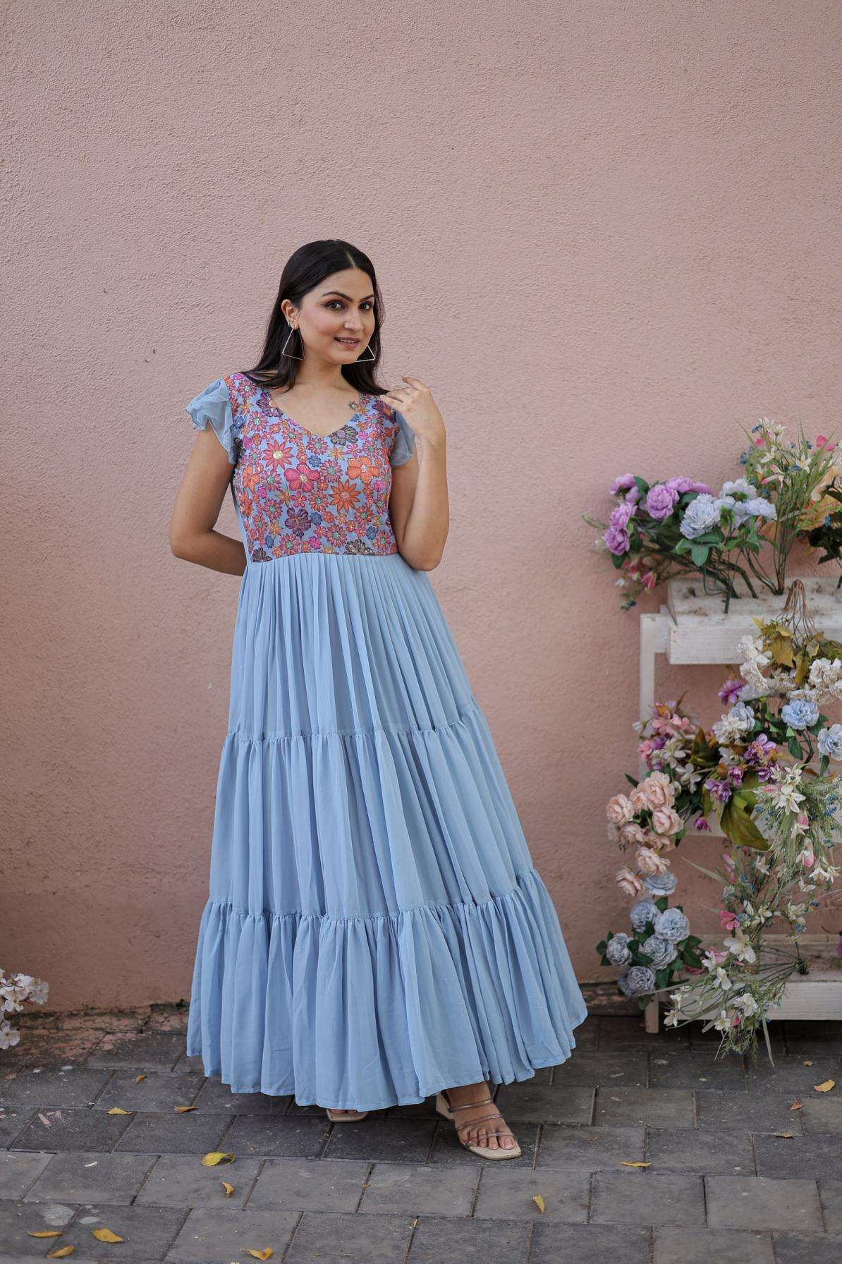 ka 1053 cute FAUX GORGETTE readymade combo party wear gown
