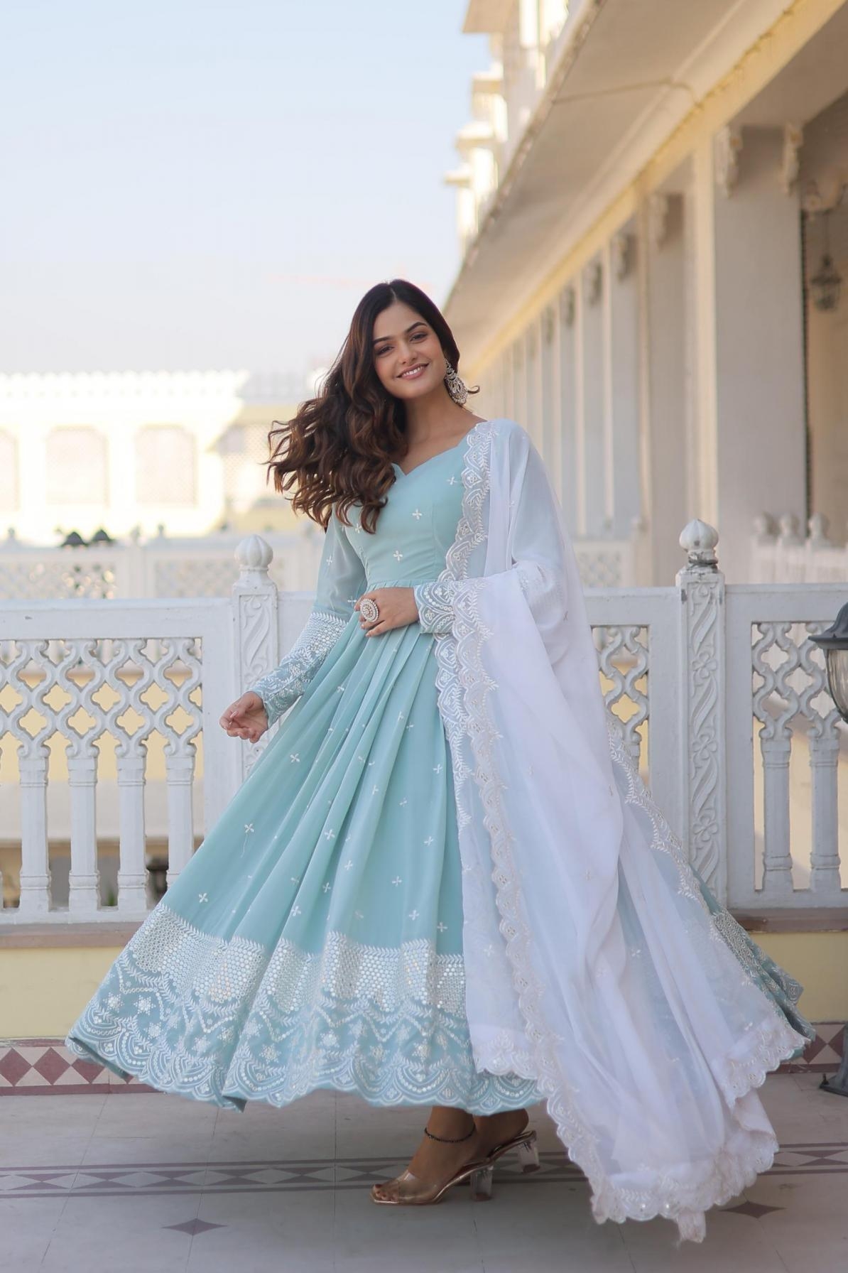 Ka 1071 faux georgette wholesale anarkali gown