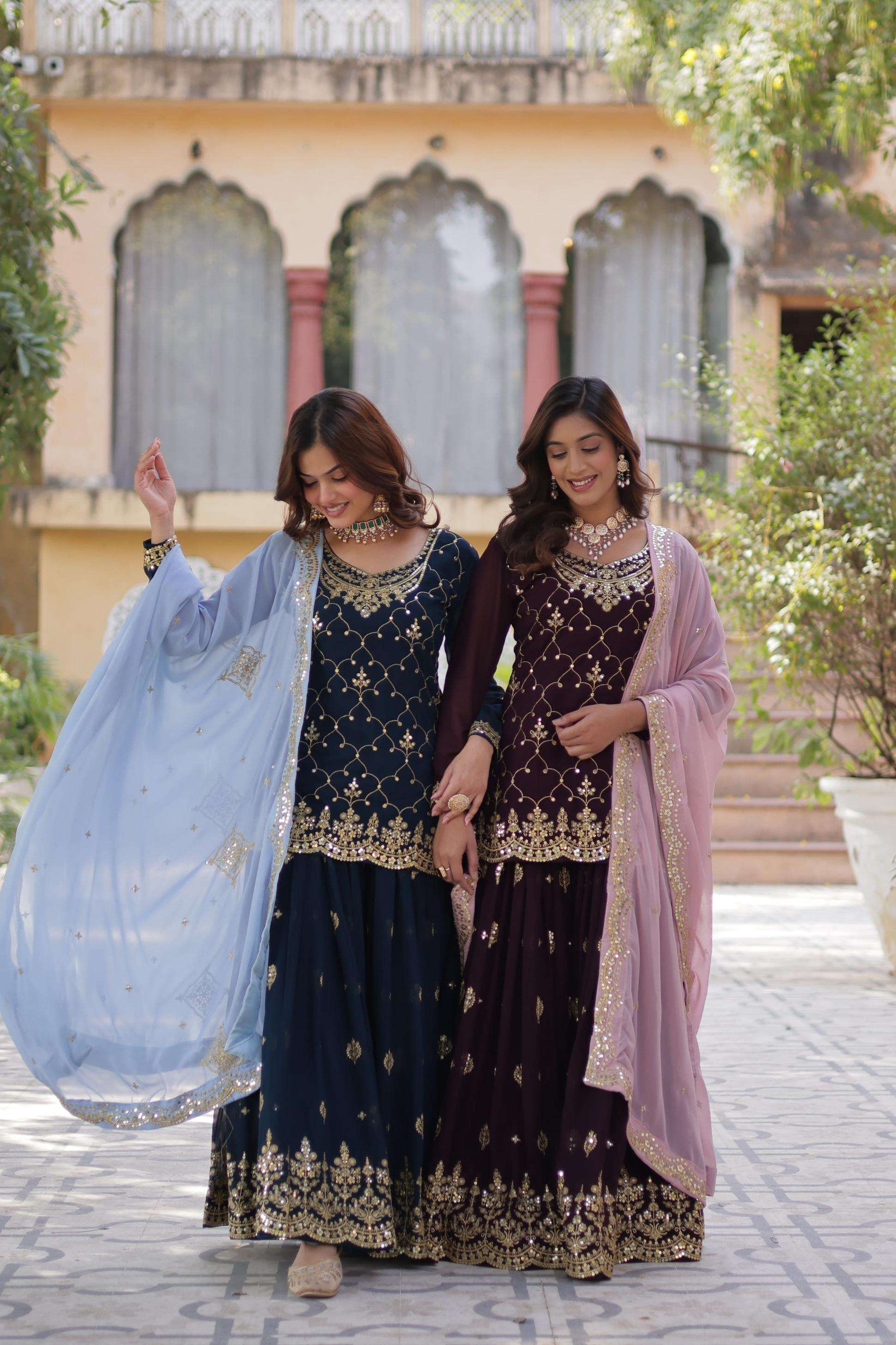 ka 1145 faux blooming exclusive design fully stitch plazzo kurti with dupatta