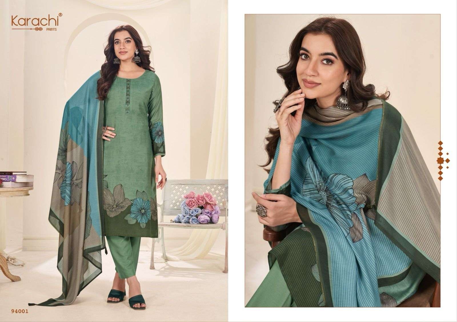 Karachi Prints Kahani series 94001-94004 Heavy Muslin wholesale suit