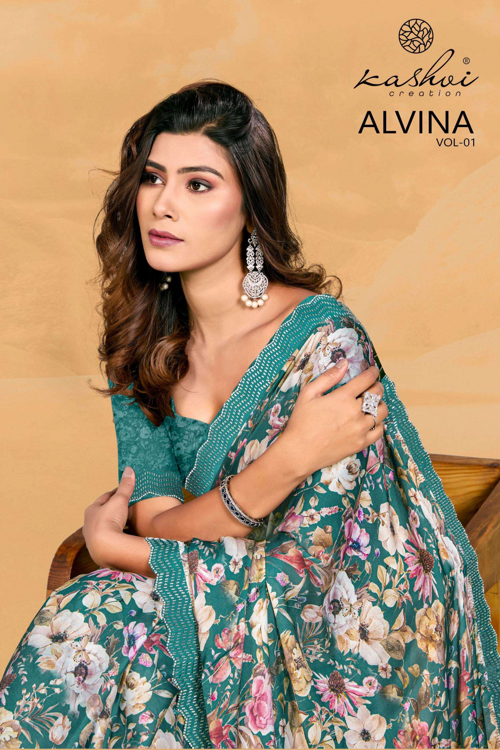 kashvi creation alvina vol 1 series 101-108 satin georgette wholesale saree