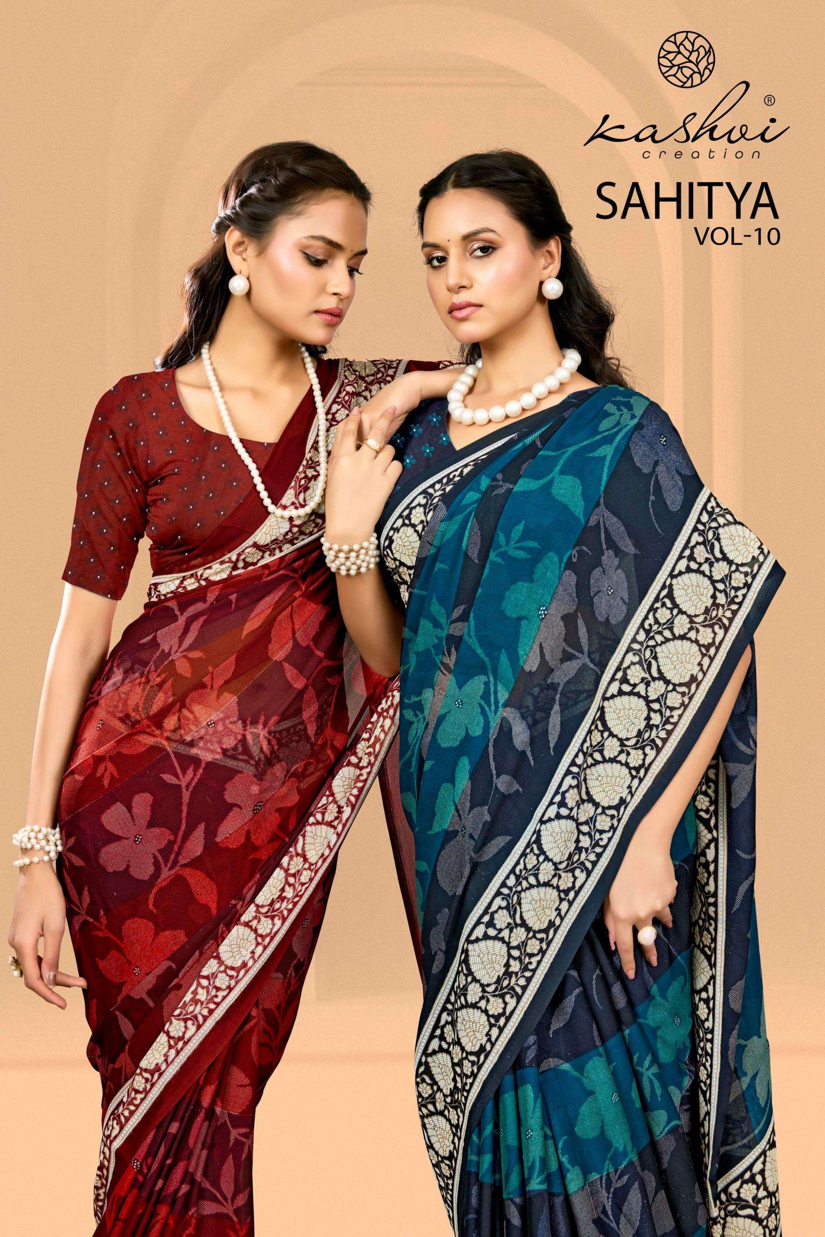 kashvi creation sahitya vol 10 series 1001-1008 dull moss wholesale saree