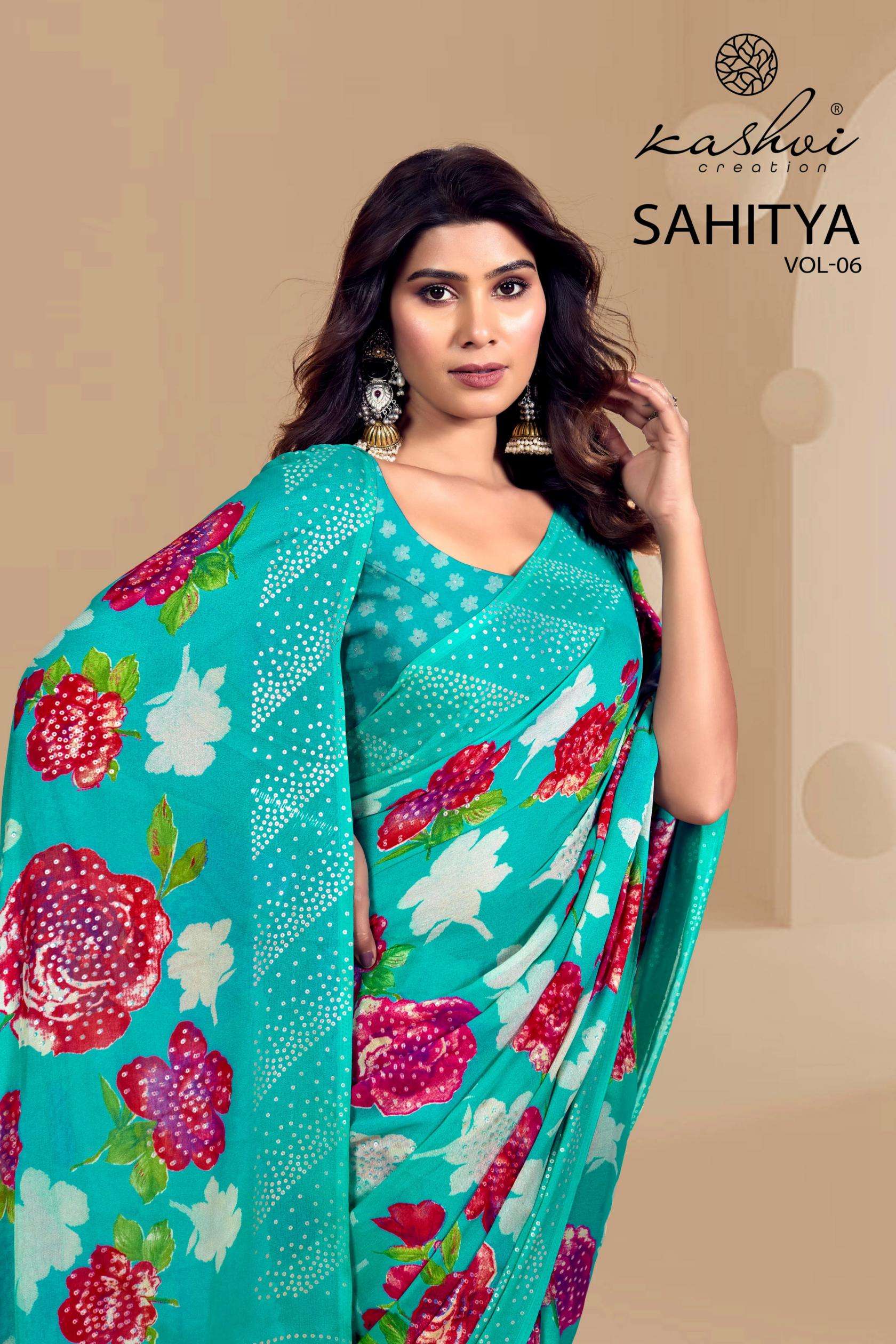 kashvi creation sahitya vol 6 series 601-608 Dull moss wholesale saree