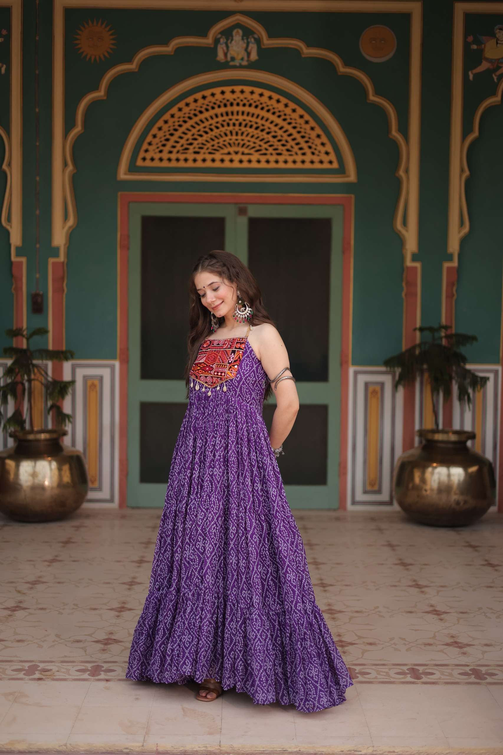 KHUSHI-1119 Bandhani Print work with kutchi patchework in Faux Georgette gown