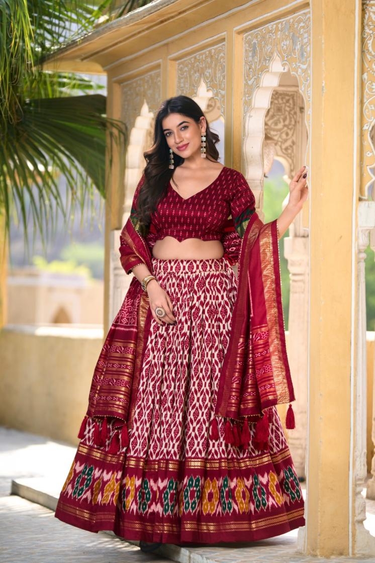 lnb 1223 tussar silk foil print stylish stitch lehenga unstitch blouse with dupatta