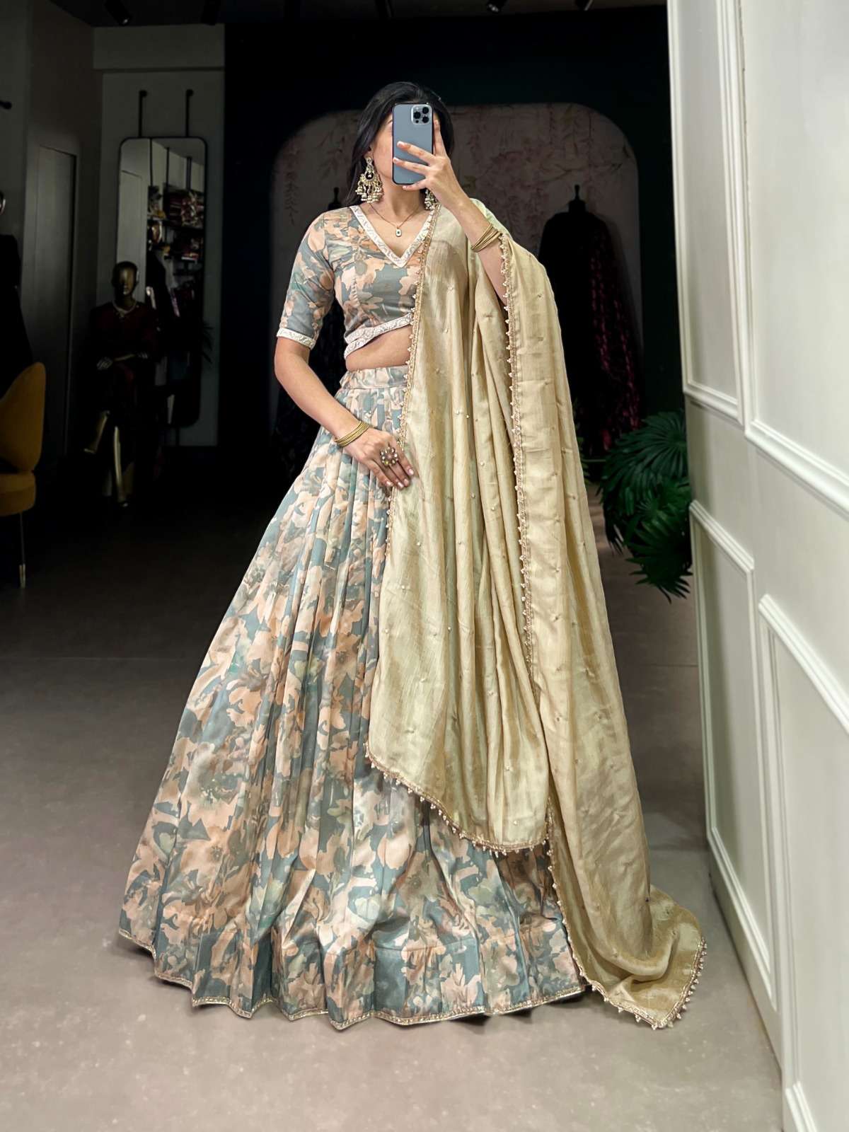 LNB1101SGN Tussar Silk Printed With Lace Touch Up wholesale lehenga