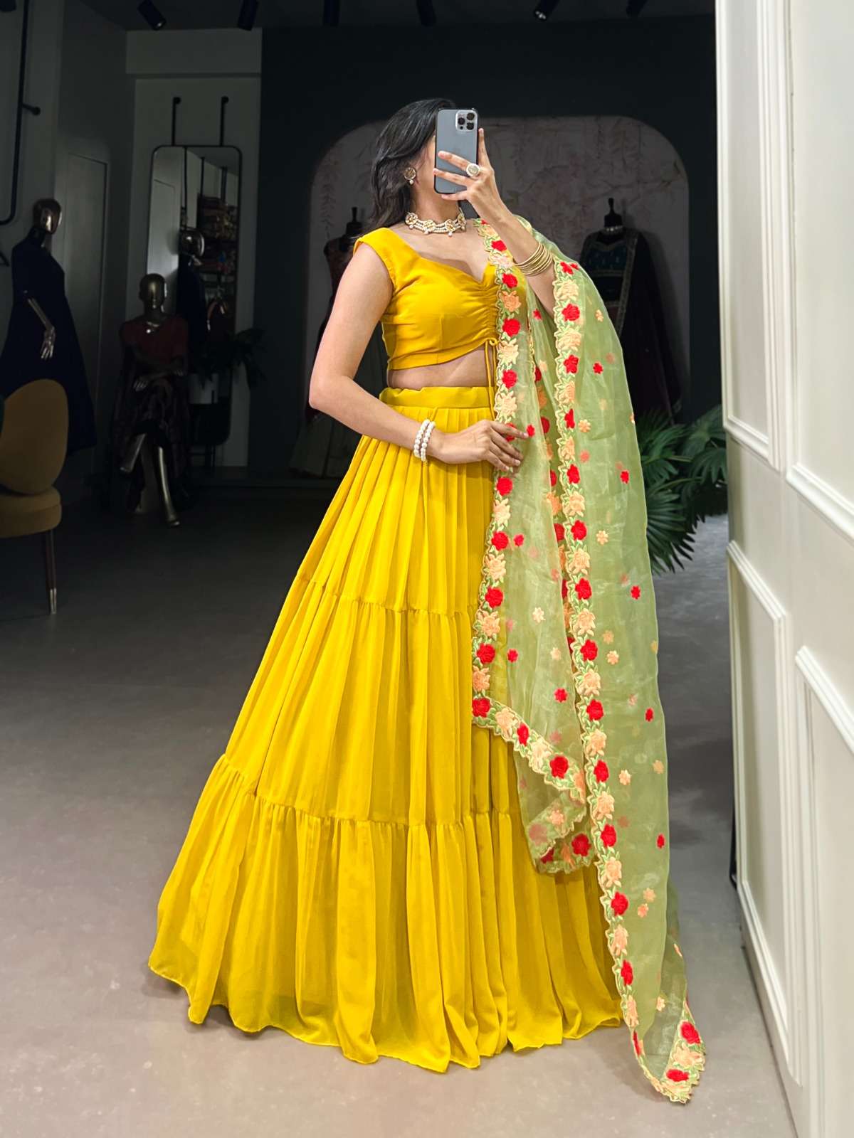 LNB1348MST Georgette Plain Stitched With Canvas lehenga