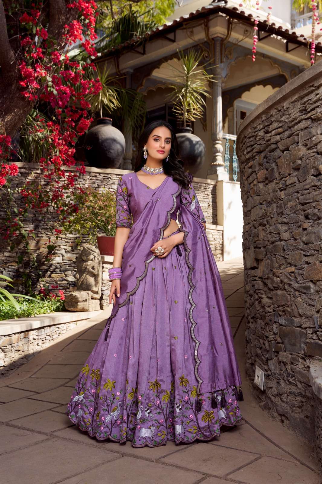 LNB1423LUV Vichitra Simmer Sequins and Thread Embroidery Work wholesale lehenga
