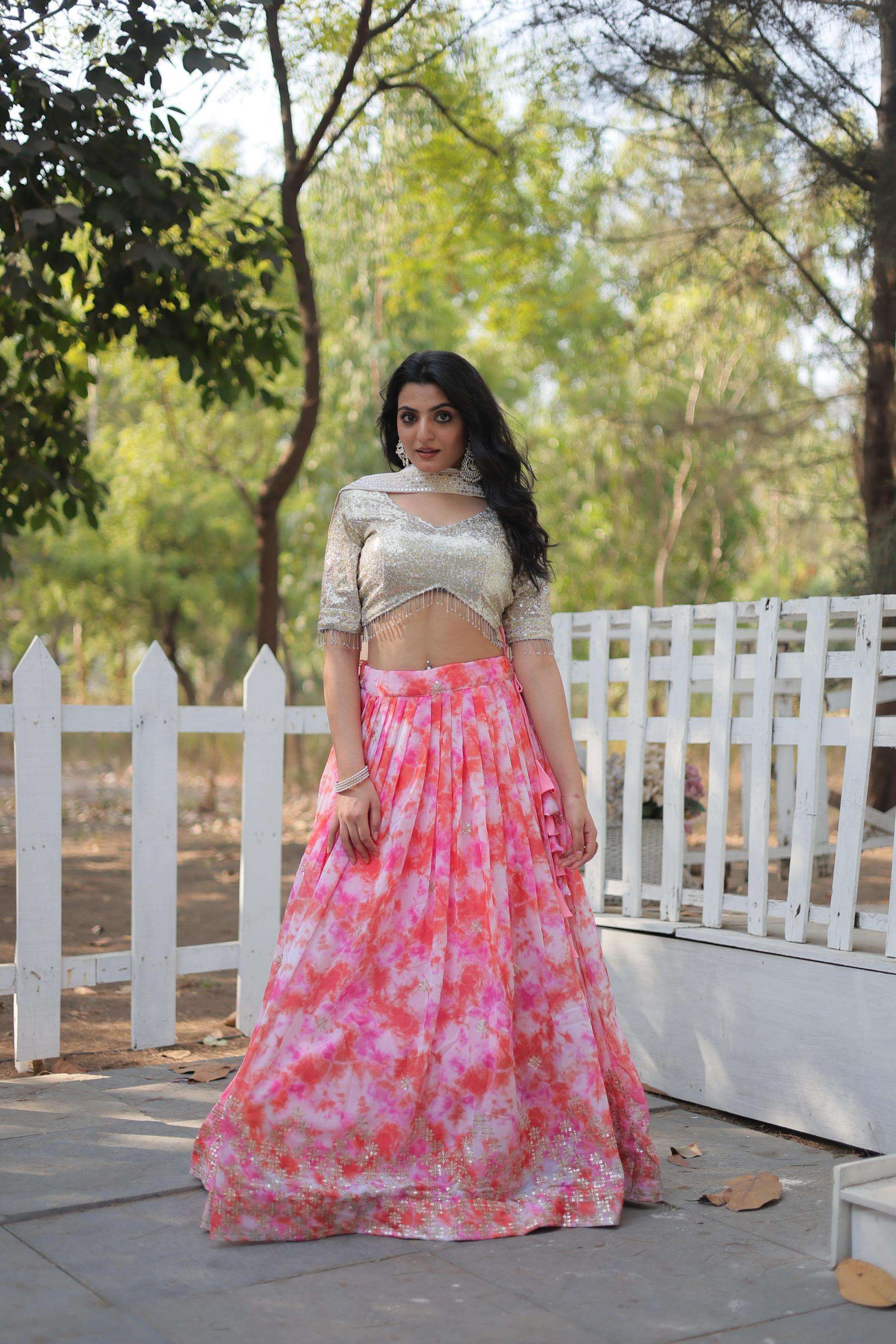 lw 7111 half saree faux georgette stitch lehenga unstitch blouse for womens