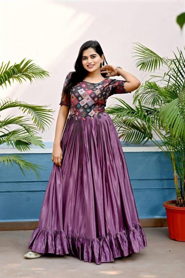lw 9116 chinon with sequins work full stitch anarkali combo set gowns