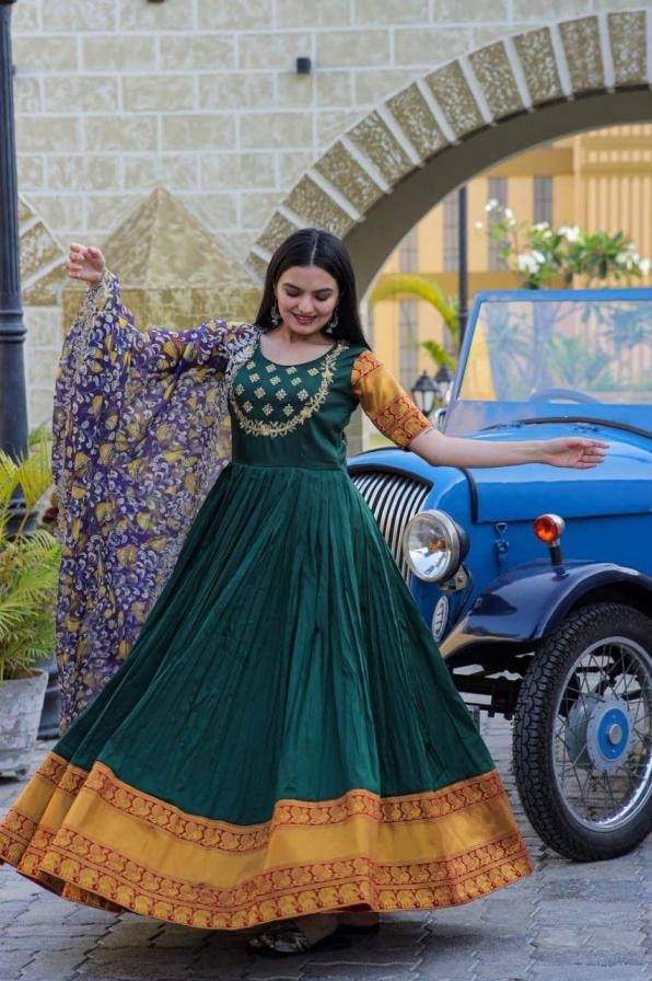 lw 9132 silk jacquard weaving readymade elegance gown with dupatta online