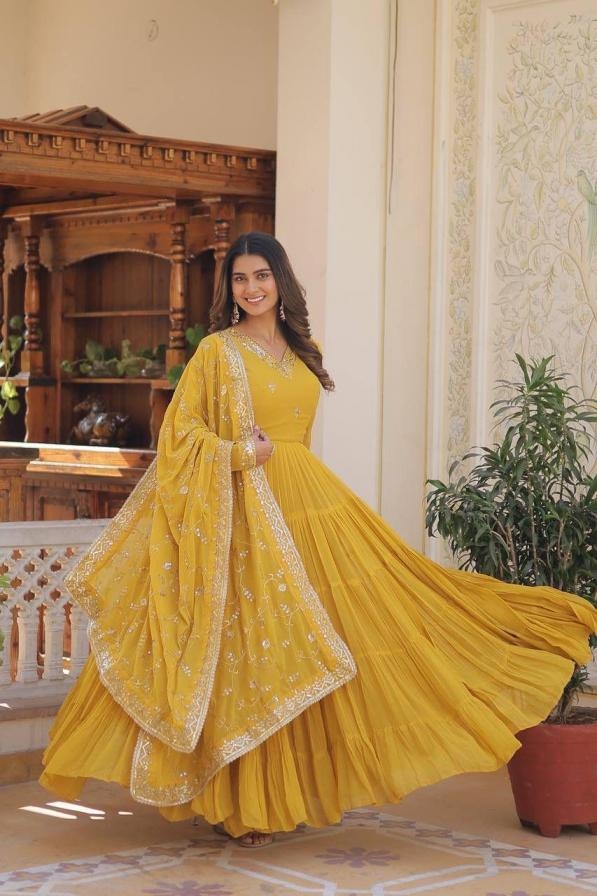 lw 9162 traditional fully stitch faux georgette stylish gown with dupatta online
