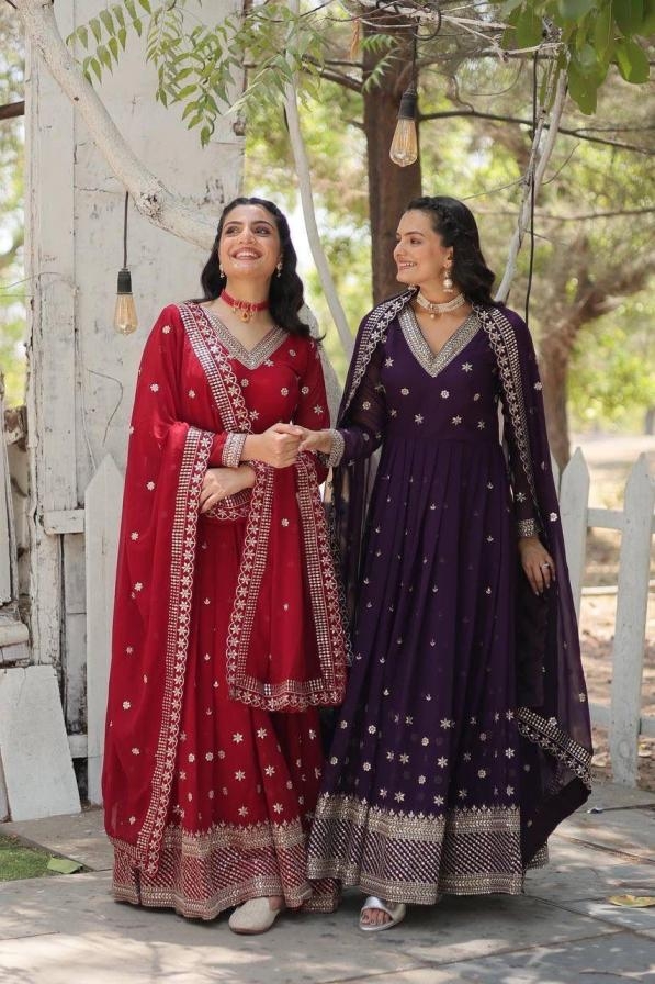 lw 9186 faux blooming occasion wear readymade gown with dupatta