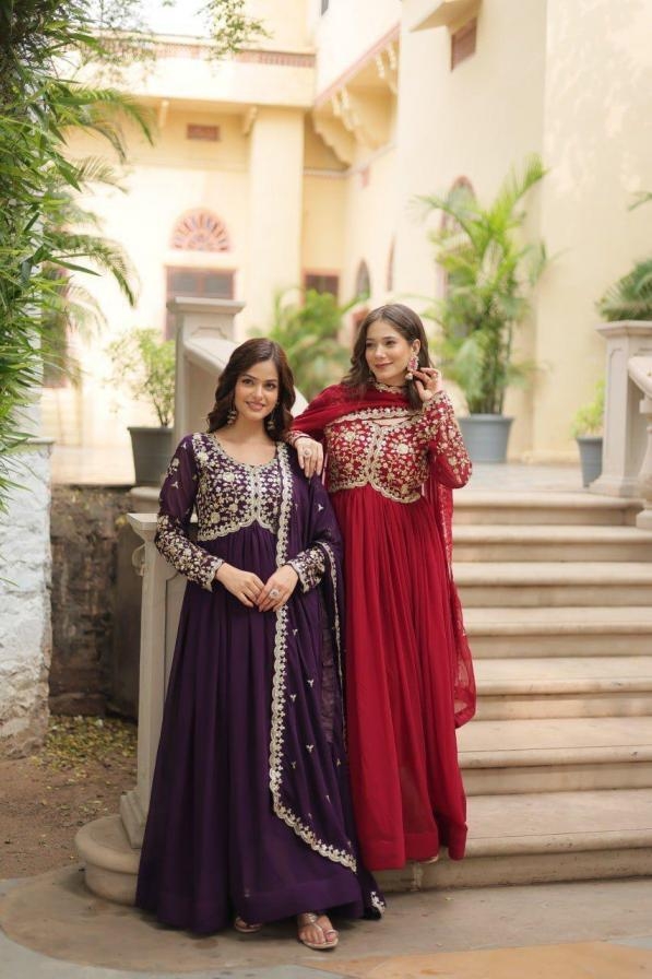 lw 9195 fashionable design fully stitch gown with dupatta for womens