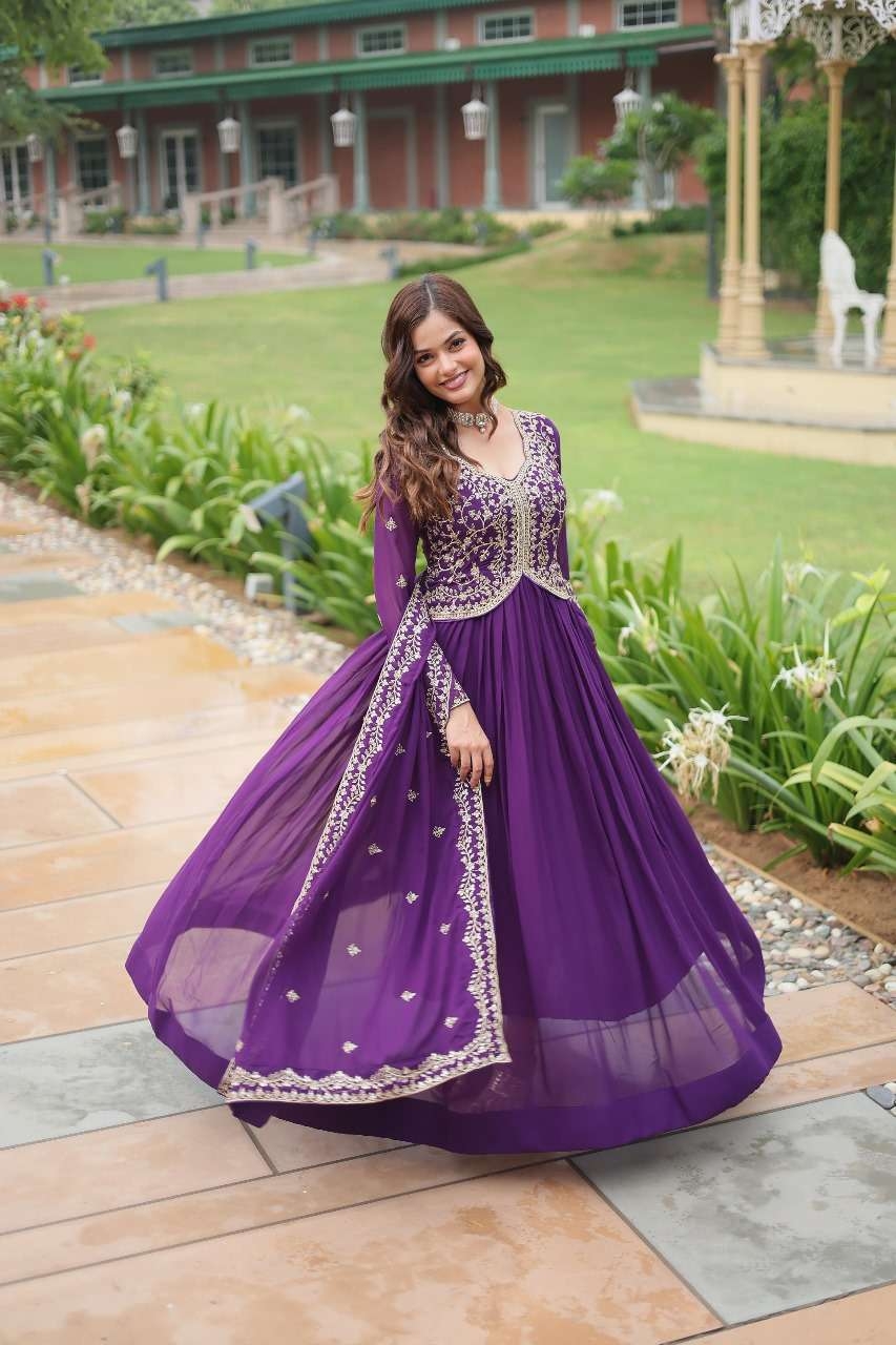 lw 9202 faux blooming readymade party wear gown with dupatta for womens