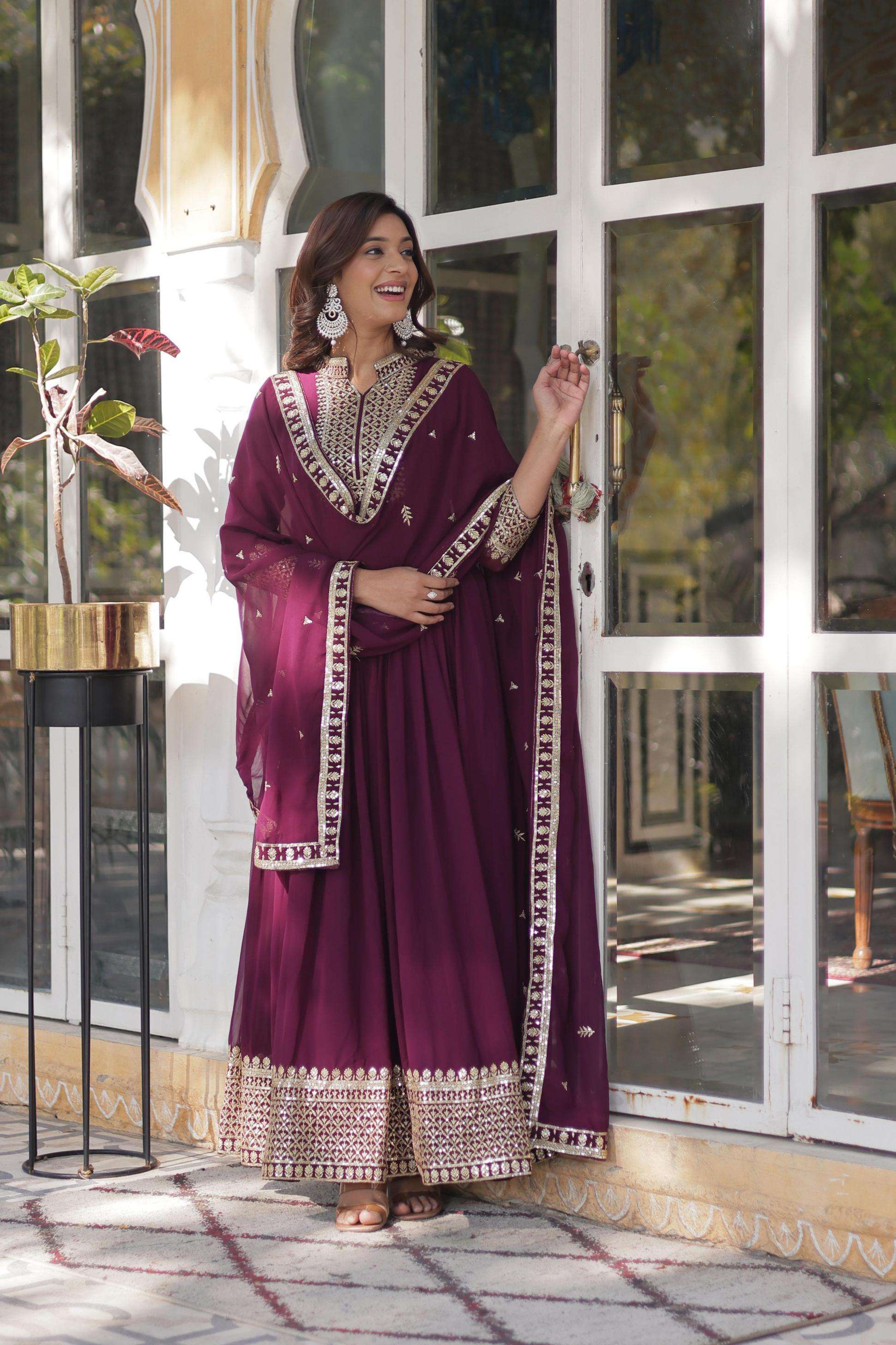 lw 9210 readymade faux blooming georgette fashionable gown with dupatta