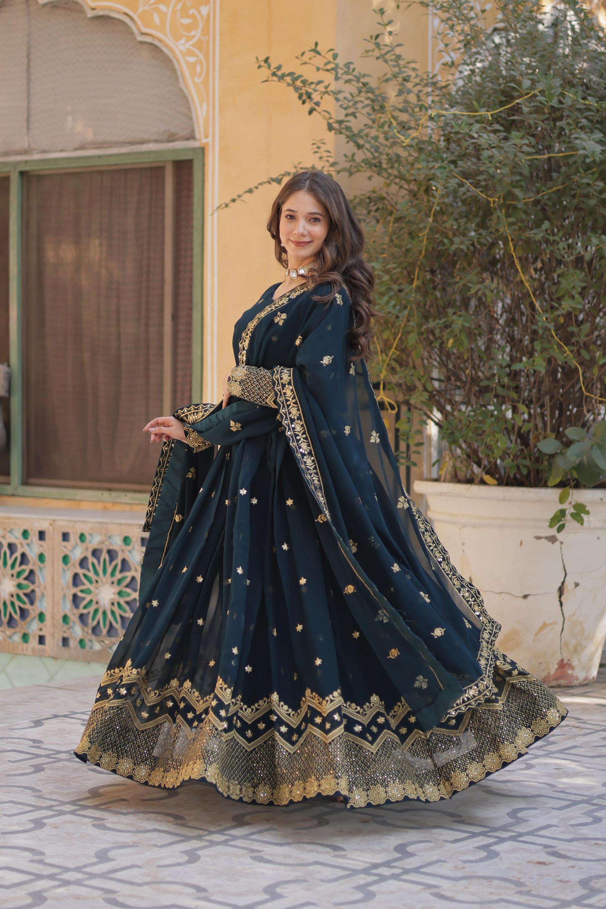 lw 9211 faux blooming georgette readymade party wear gown with dupatta