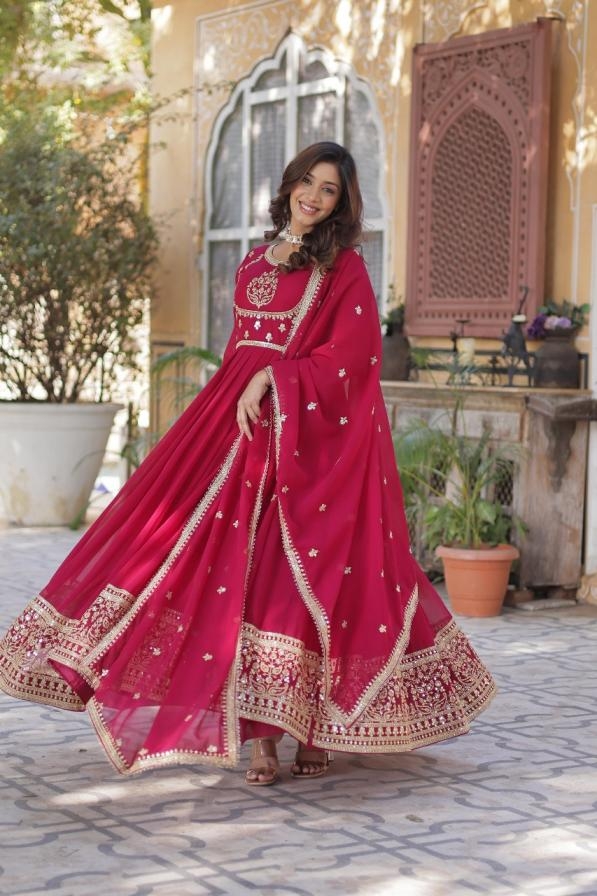 lw 9218 readymade faux blooming georgette shop trendy gown with dupatta