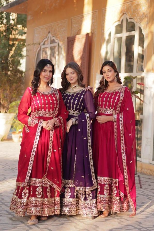 lw 9219 elegant style readymade faux blooming sequence work gown with dupatta