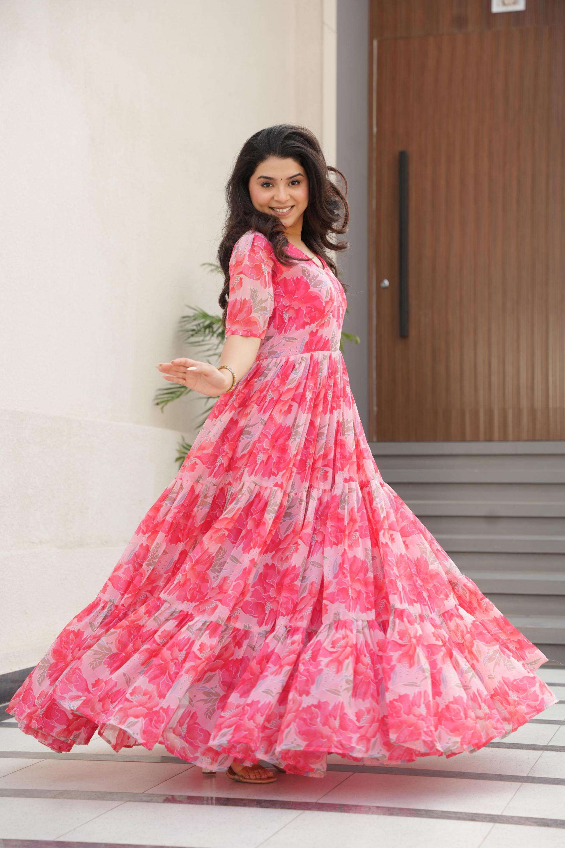 lw 9228 unique colours faux georgette readymade gown for womens