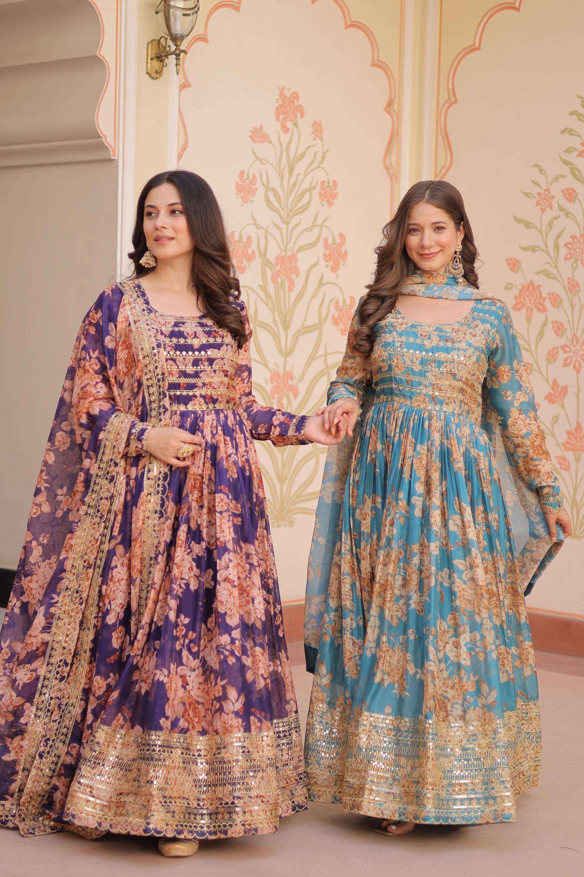 lw 9236 russian silk readymade exclusive design gown with dupatta exports