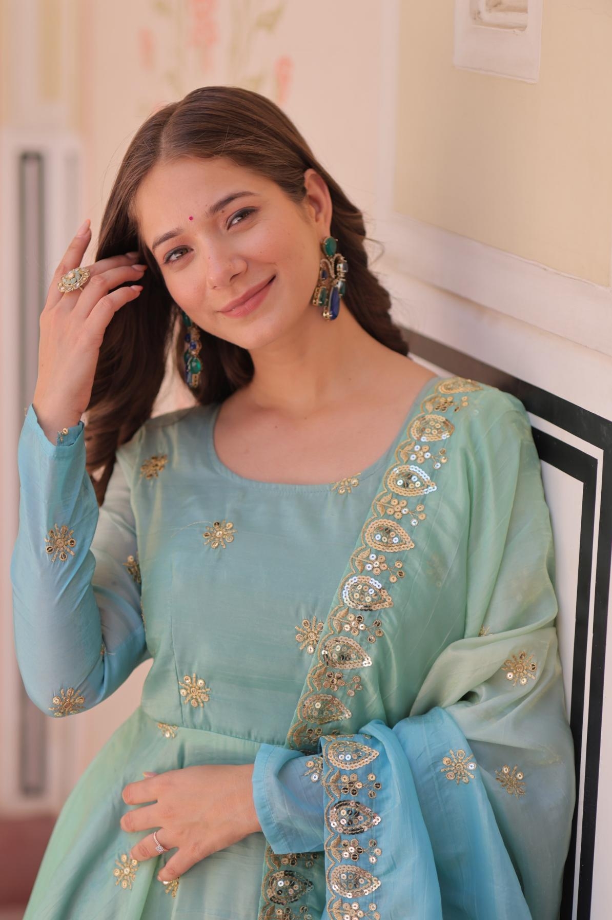 lw 9238 gold organza sequence work exclusive fully stitch gown with dupatta online