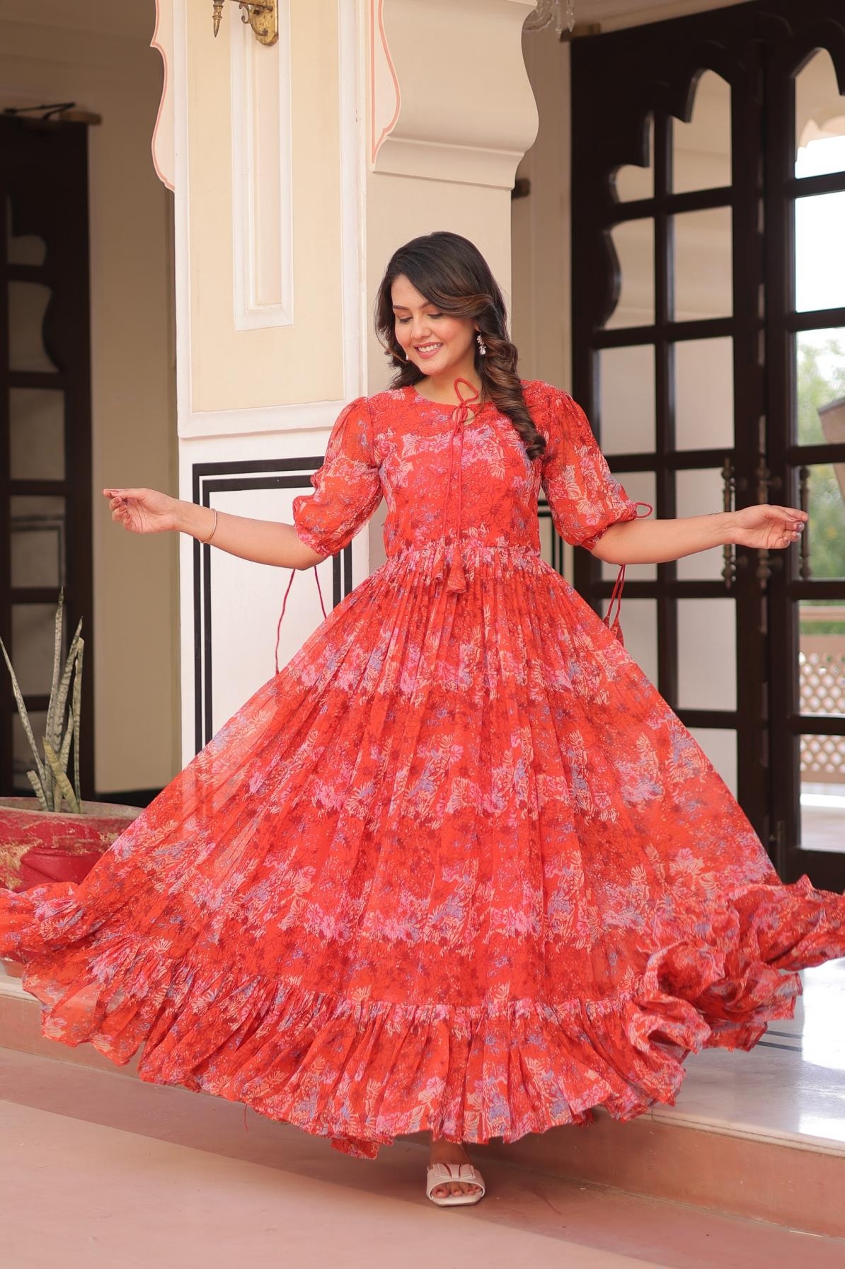 lw 9245 popular design faux georgette readymade stylish combo gown online