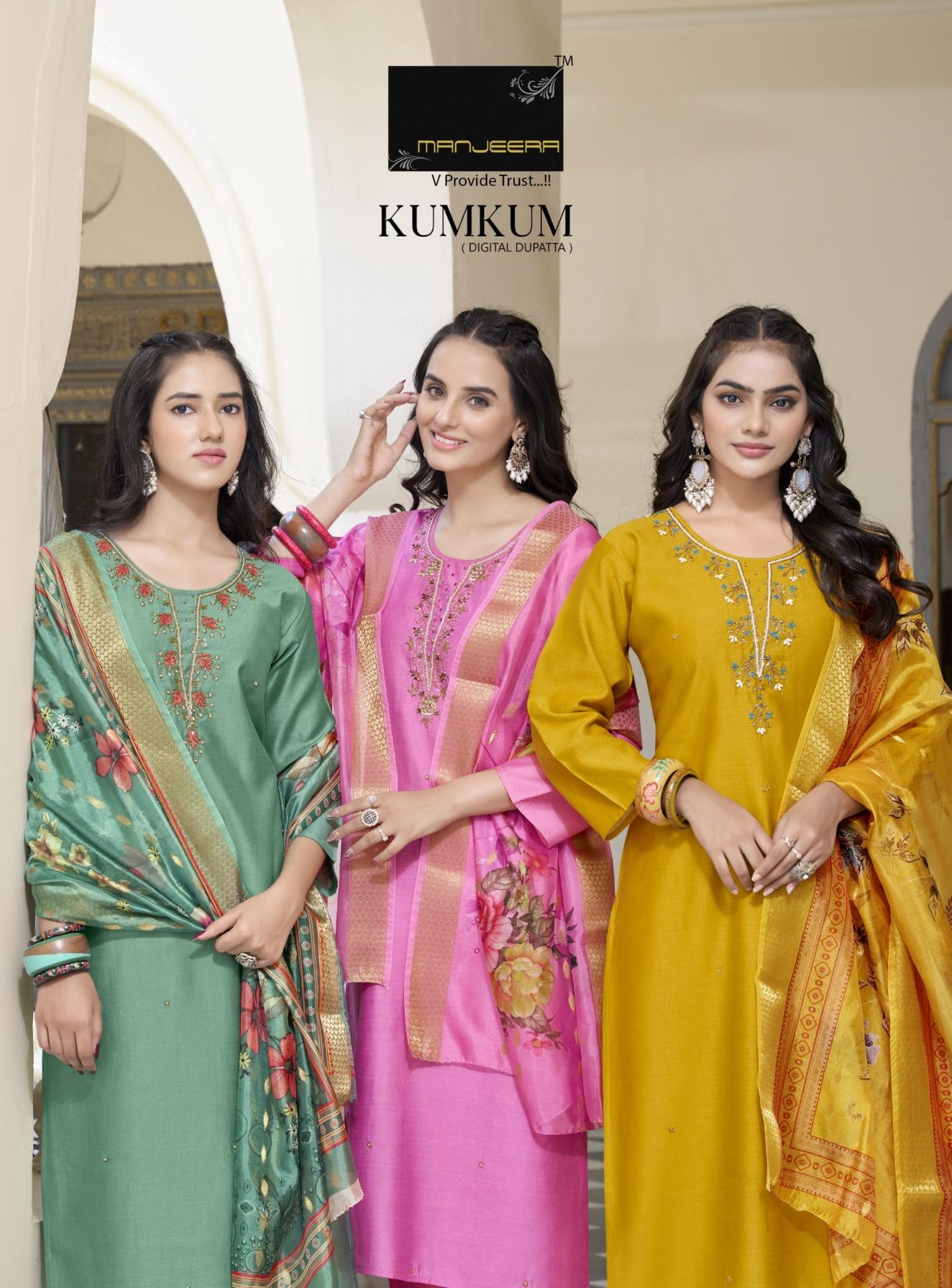 manjeera kumkum series 1001-1008 vertican wholesale readymade suit 