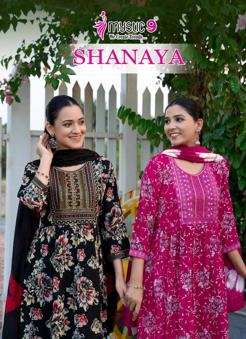 mystic9 shanaya vol 9 series 9001-9008 rayon print wholesale suit 