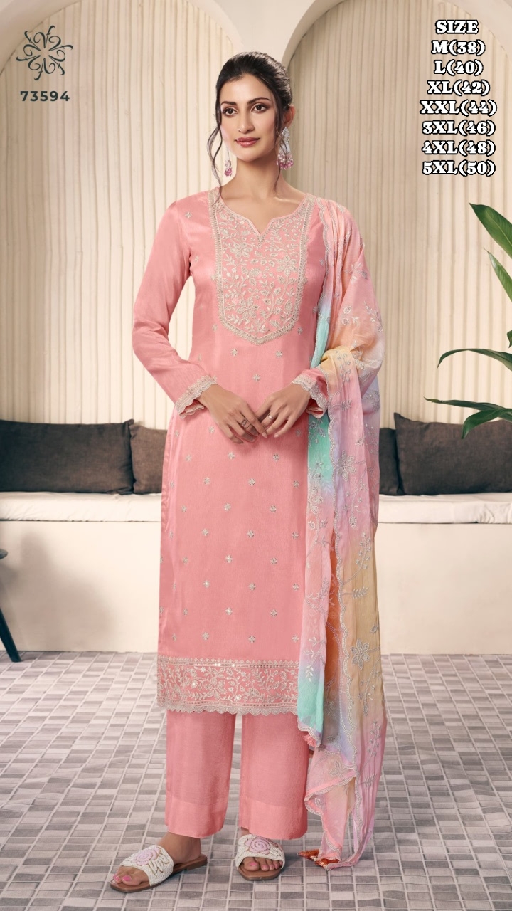 om THREAD EMBROIDERED MOONGA SILK wholesale suit 