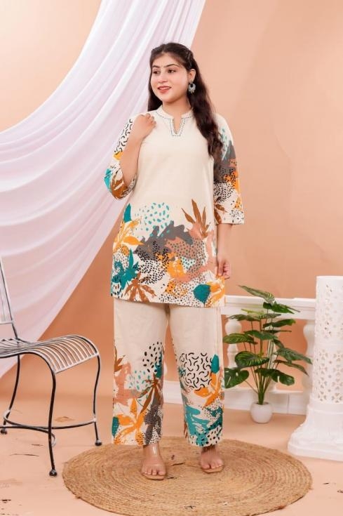 pattern co-ord set of pure cotton elegant 2pcs combo set