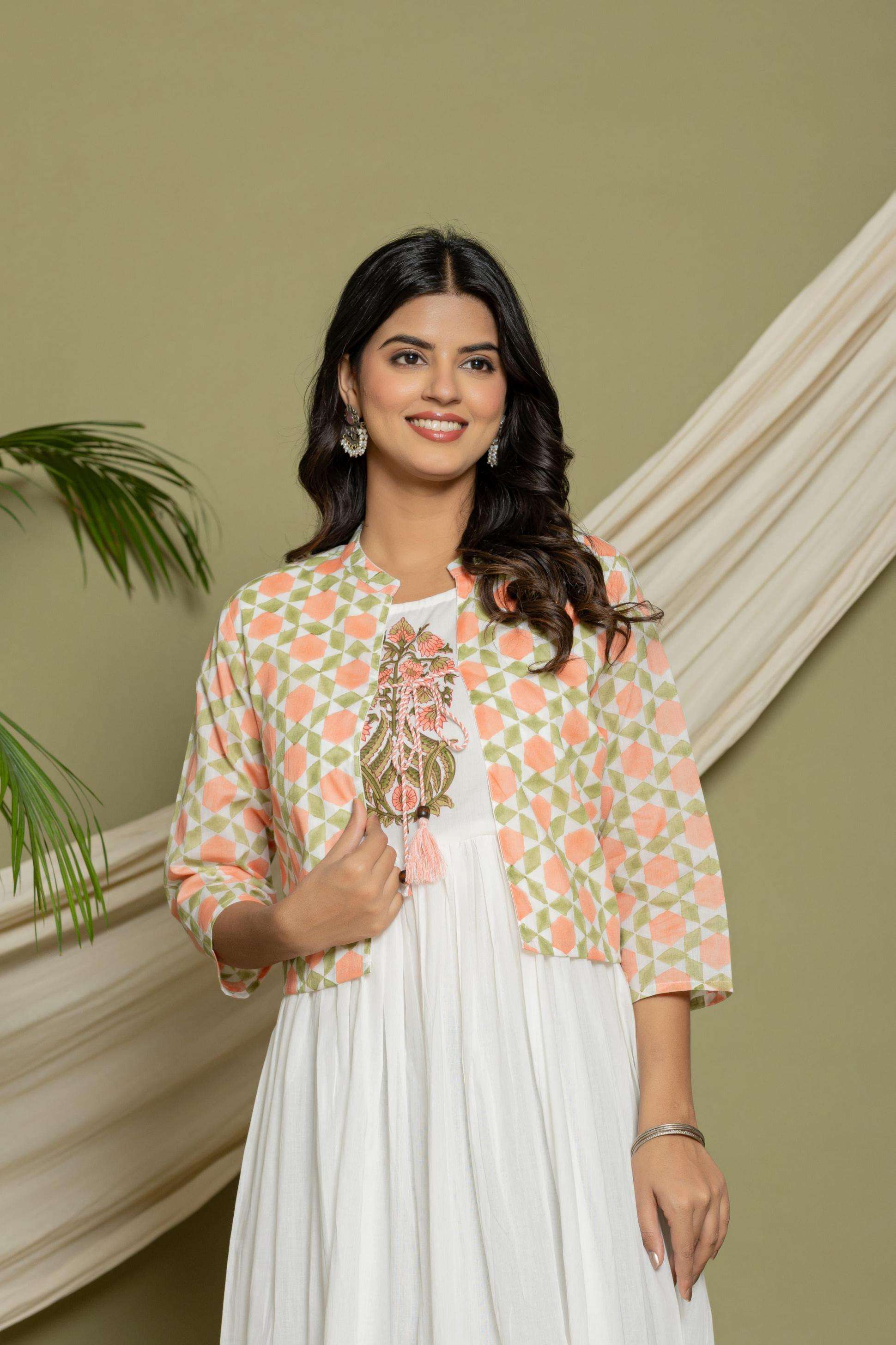 pattern flair long kurti readymade cotton combo kurti with jacket