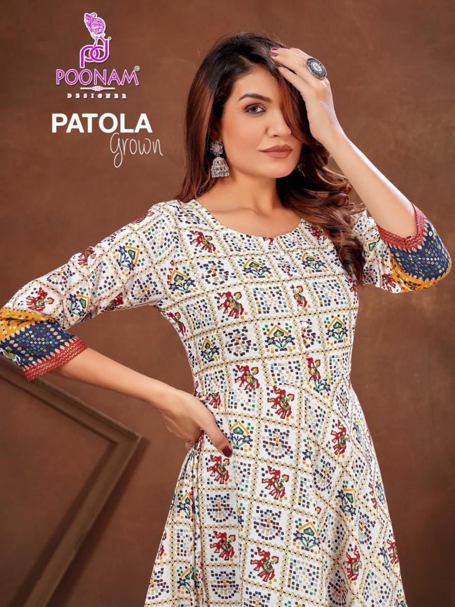 poonam designer patola grown series 1001-1004 cotton wholesale kurti 