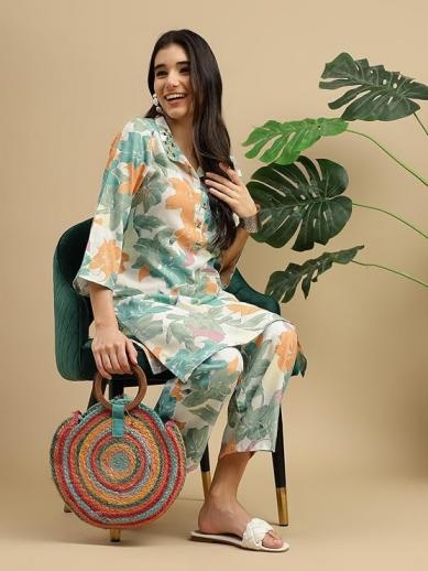 PR 9STAR FASHION RAIBOW RAYON WITH DIGITAL PRINT WITH HANDWORK CO -ORD SET